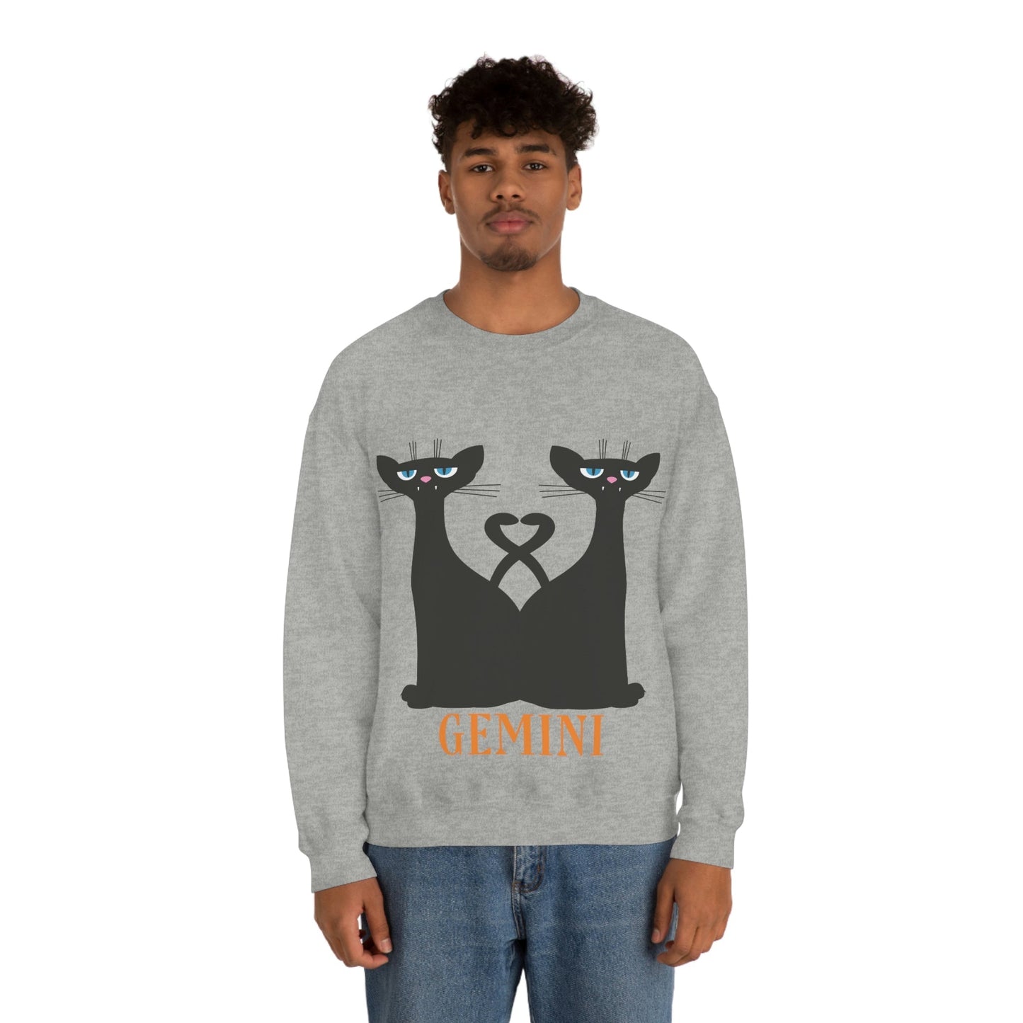 Gemini Cat Zodiac Sign Unisex Heavy Blend™ Crewneck Sweatshirt Ichaku [Perfect Gifts Selection]