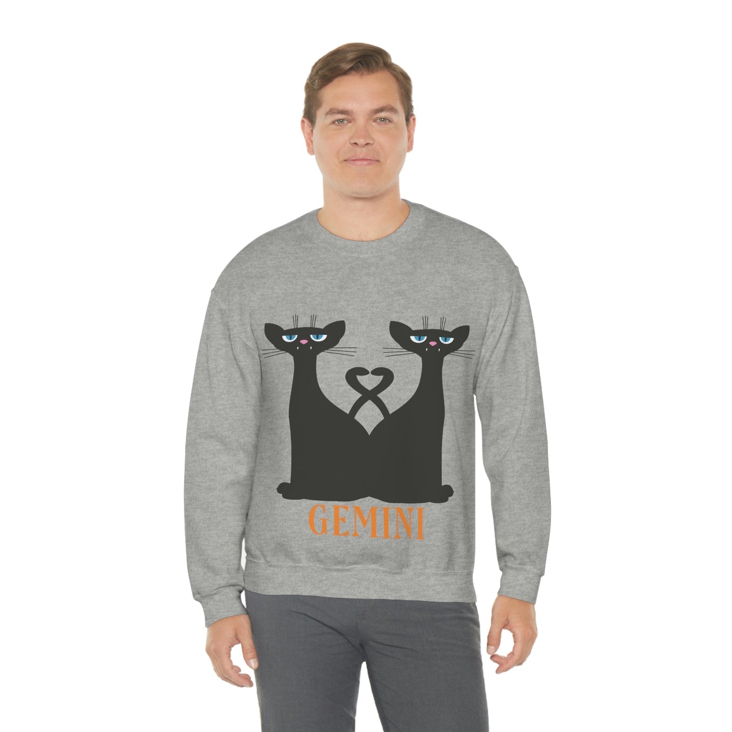 Gemini Cat Zodiac Sign Unisex Heavy Blend™ Crewneck Sweatshirt Ichaku [Perfect Gifts Selection]