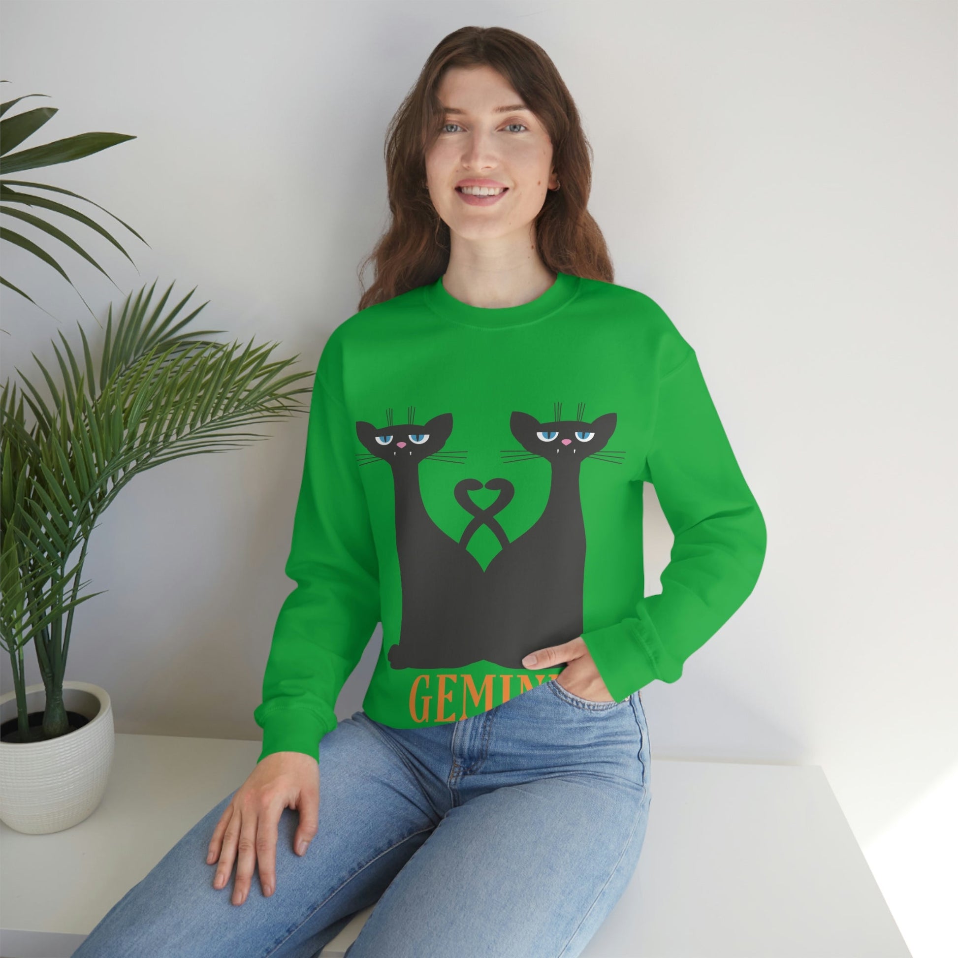 Gemini Cat Zodiac Sign Unisex Heavy Blend™ Crewneck Sweatshirt Ichaku [Perfect Gifts Selection]