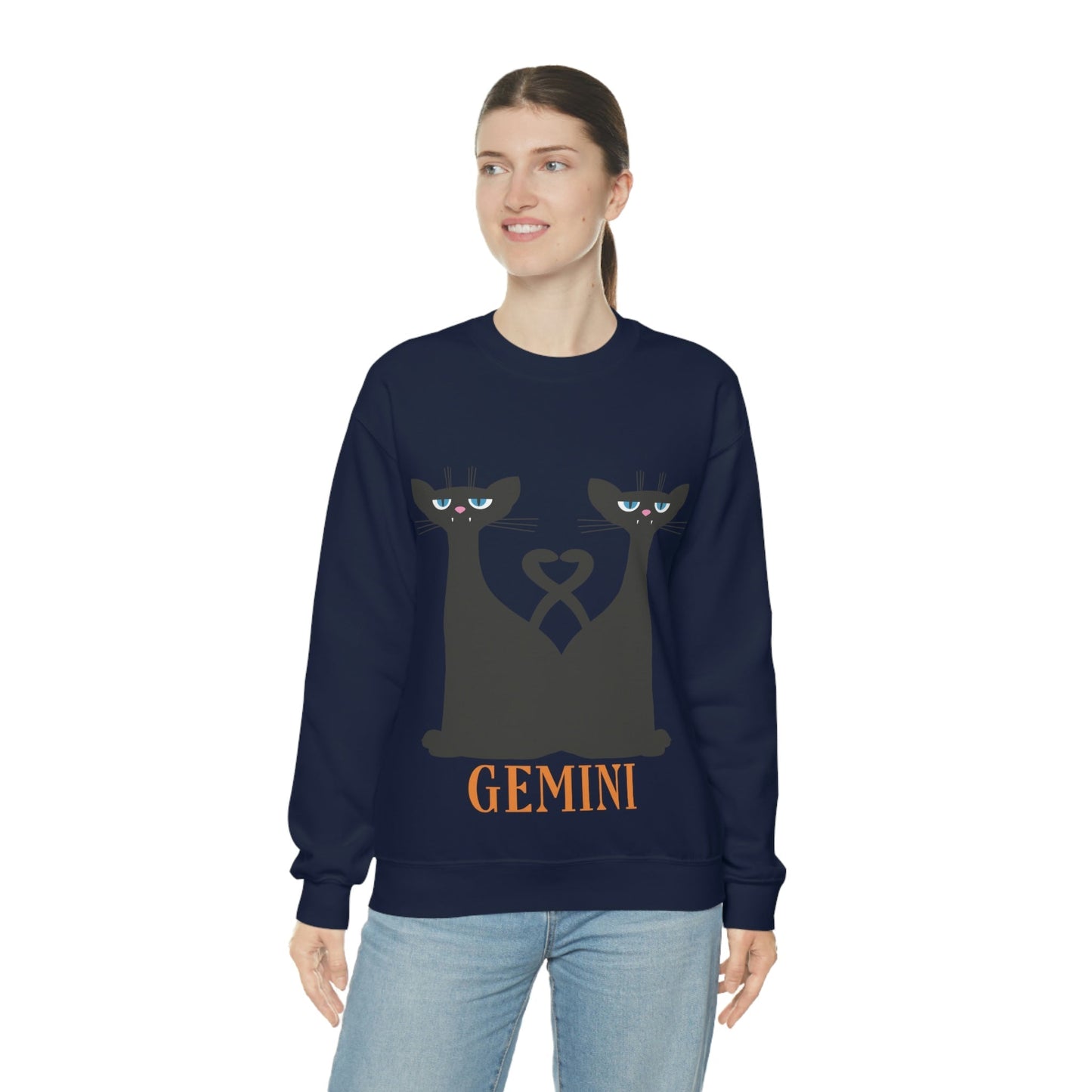 Gemini Cat Zodiac Sign Unisex Heavy Blend™ Crewneck Sweatshirt Ichaku [Perfect Gifts Selection]