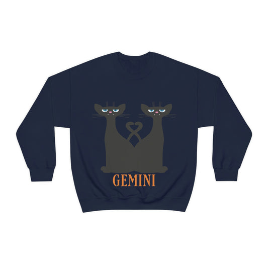 Gemini Cat Zodiac Sign Unisex Heavy Blend™ Crewneck Sweatshirt Ichaku [Perfect Gifts Selection]