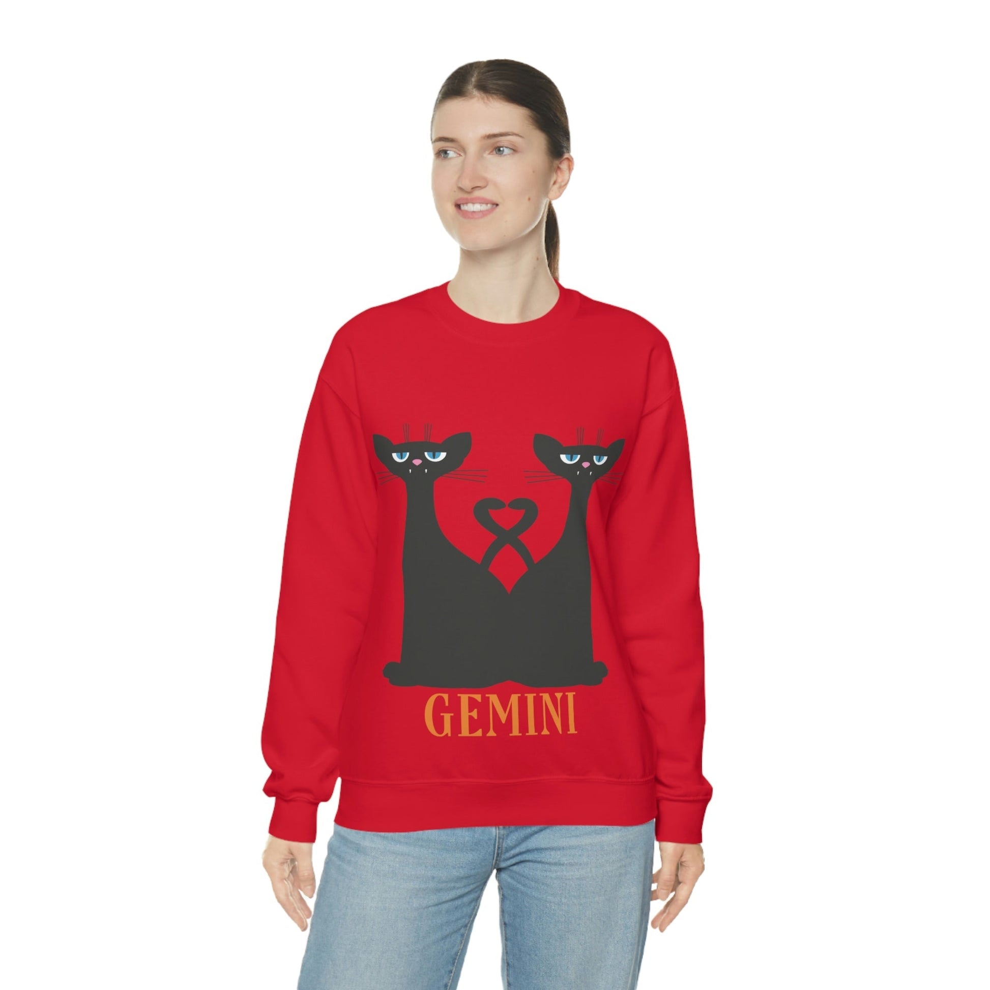 Gemini Cat Zodiac Sign Unisex Heavy Blend™ Crewneck Sweatshirt Ichaku [Perfect Gifts Selection]