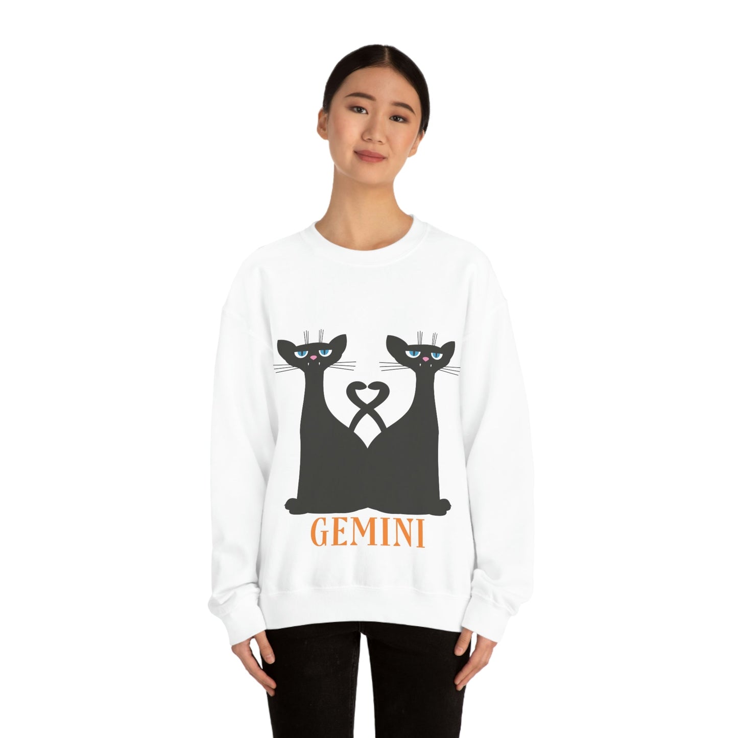 Gemini Cat Zodiac Sign Unisex Heavy Blend™ Crewneck Sweatshirt Ichaku [Perfect Gifts Selection]