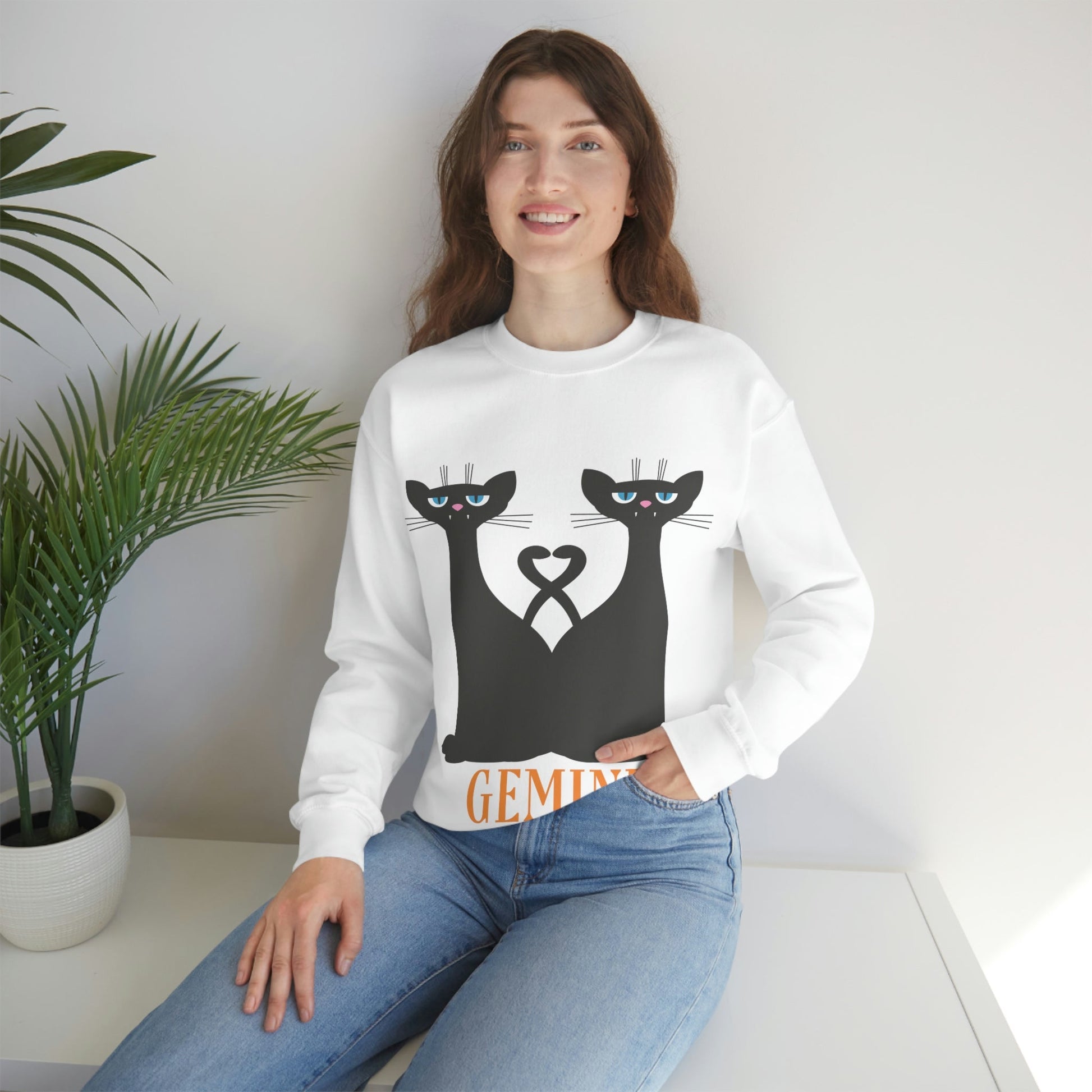 Gemini Cat Zodiac Sign Unisex Heavy Blend™ Crewneck Sweatshirt Ichaku [Perfect Gifts Selection]