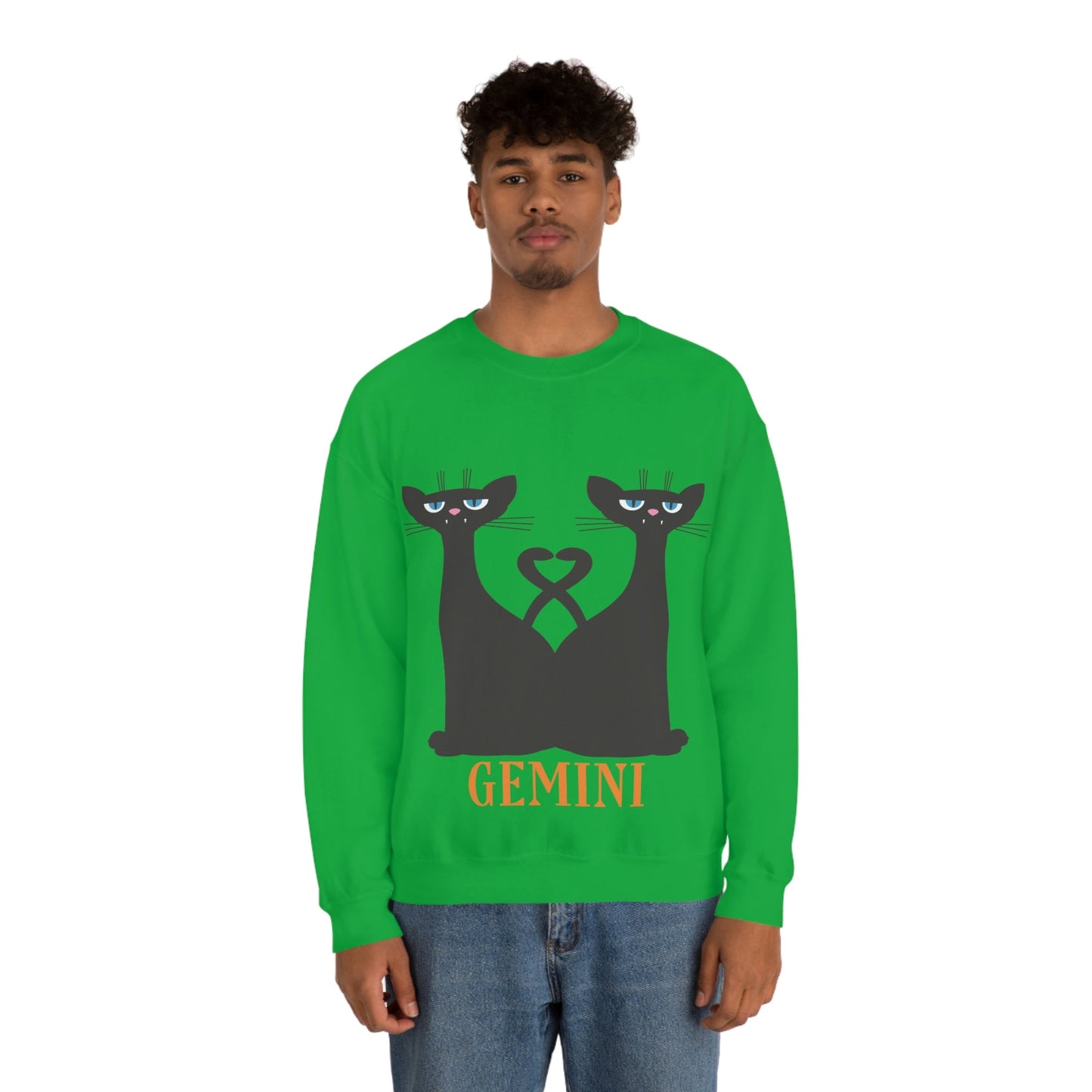 Gemini Cat Zodiac Sign Unisex Heavy Blend™ Crewneck Sweatshirt Ichaku [Perfect Gifts Selection]