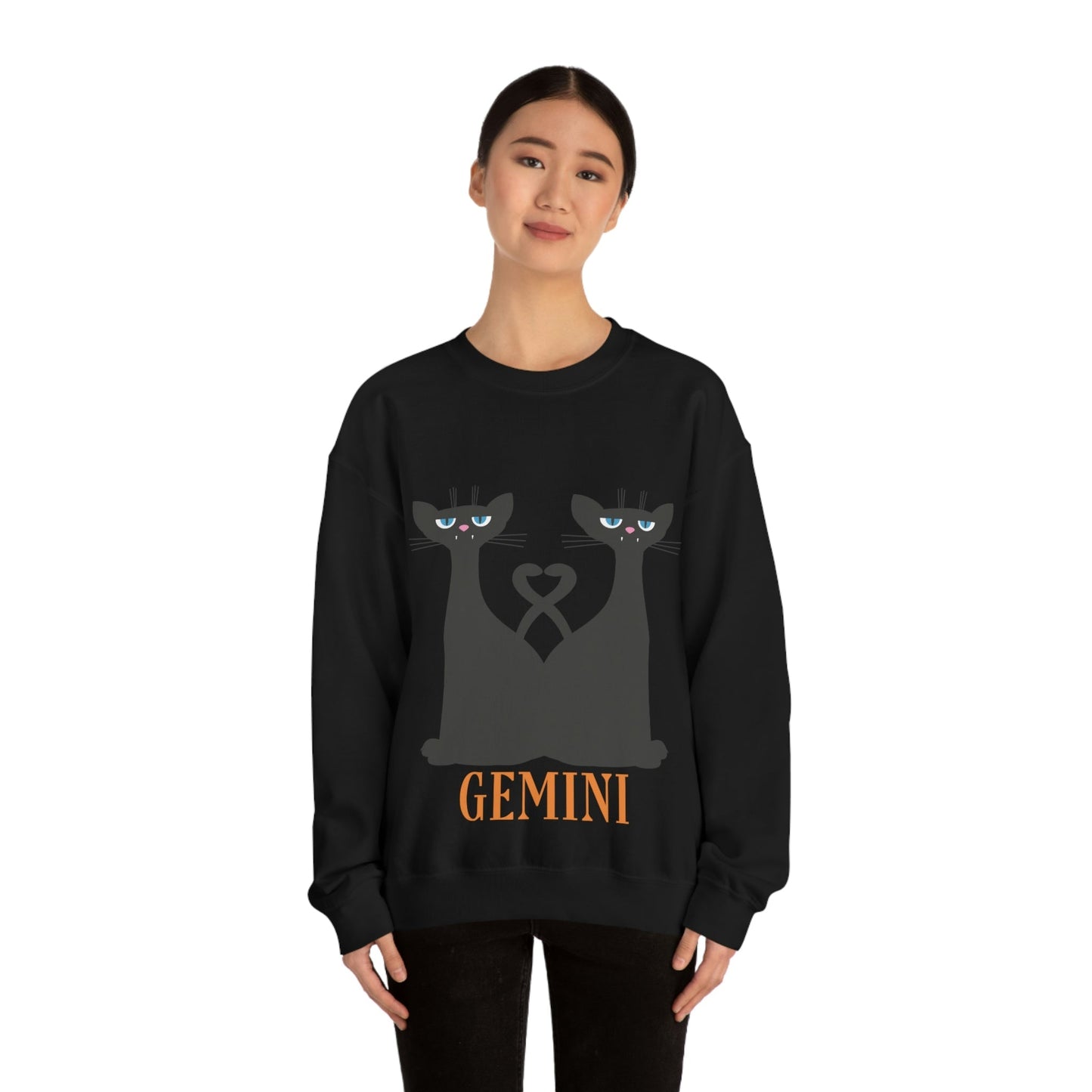 Gemini Cat Zodiac Sign Unisex Heavy Blend™ Crewneck Sweatshirt Ichaku [Perfect Gifts Selection]