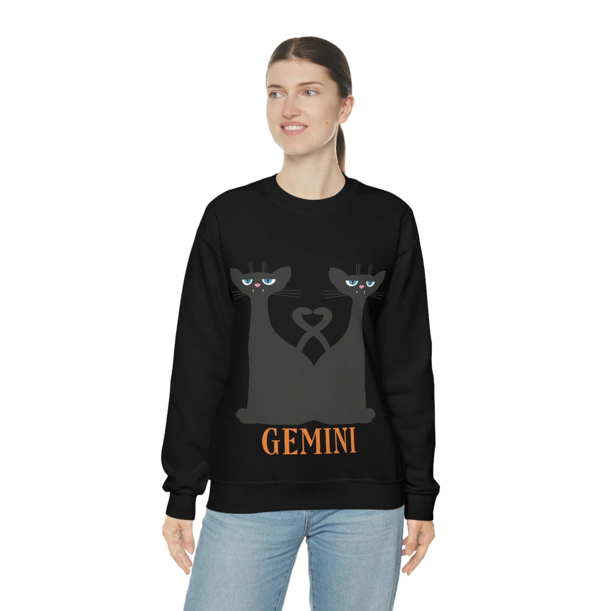 Gemini Cat Zodiac Sign Unisex Heavy Blend™ Crewneck Sweatshirt Ichaku [Perfect Gifts Selection]