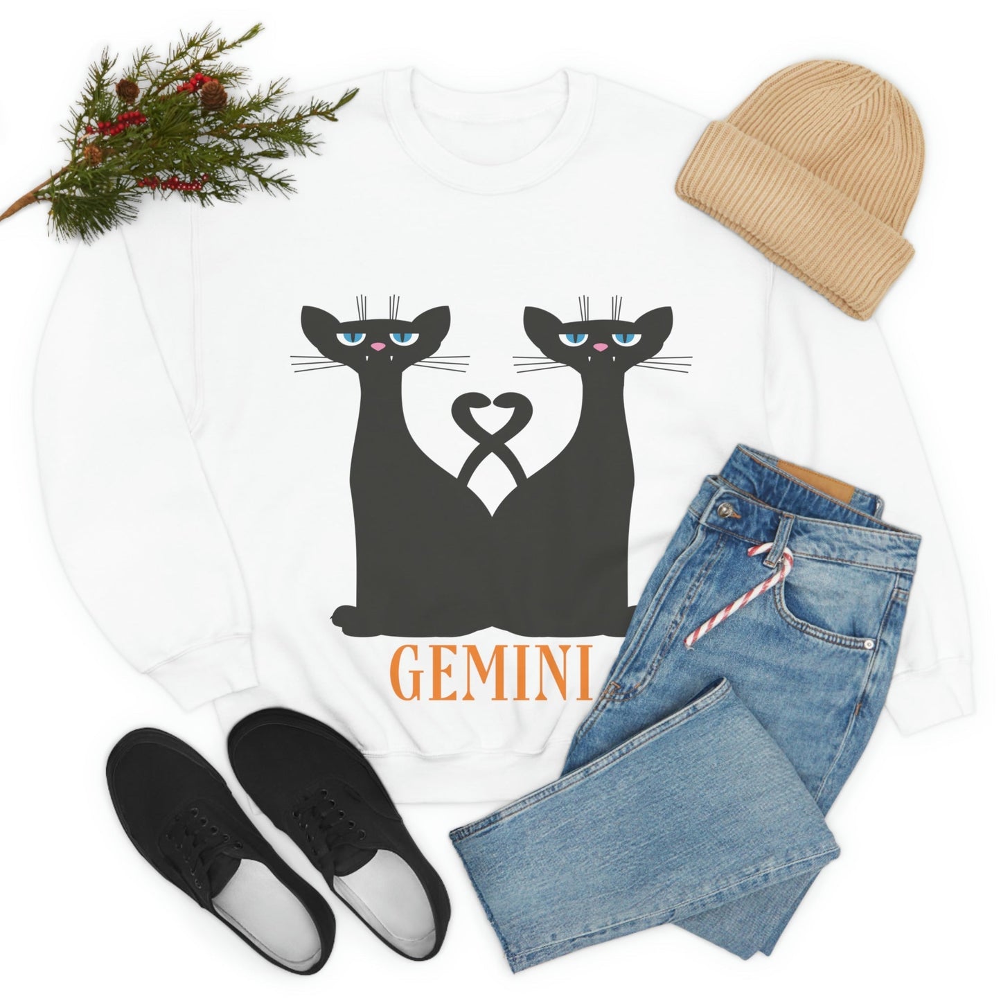 Gemini Cat Zodiac Sign Unisex Heavy Blend™ Crewneck Sweatshirt Ichaku [Perfect Gifts Selection]