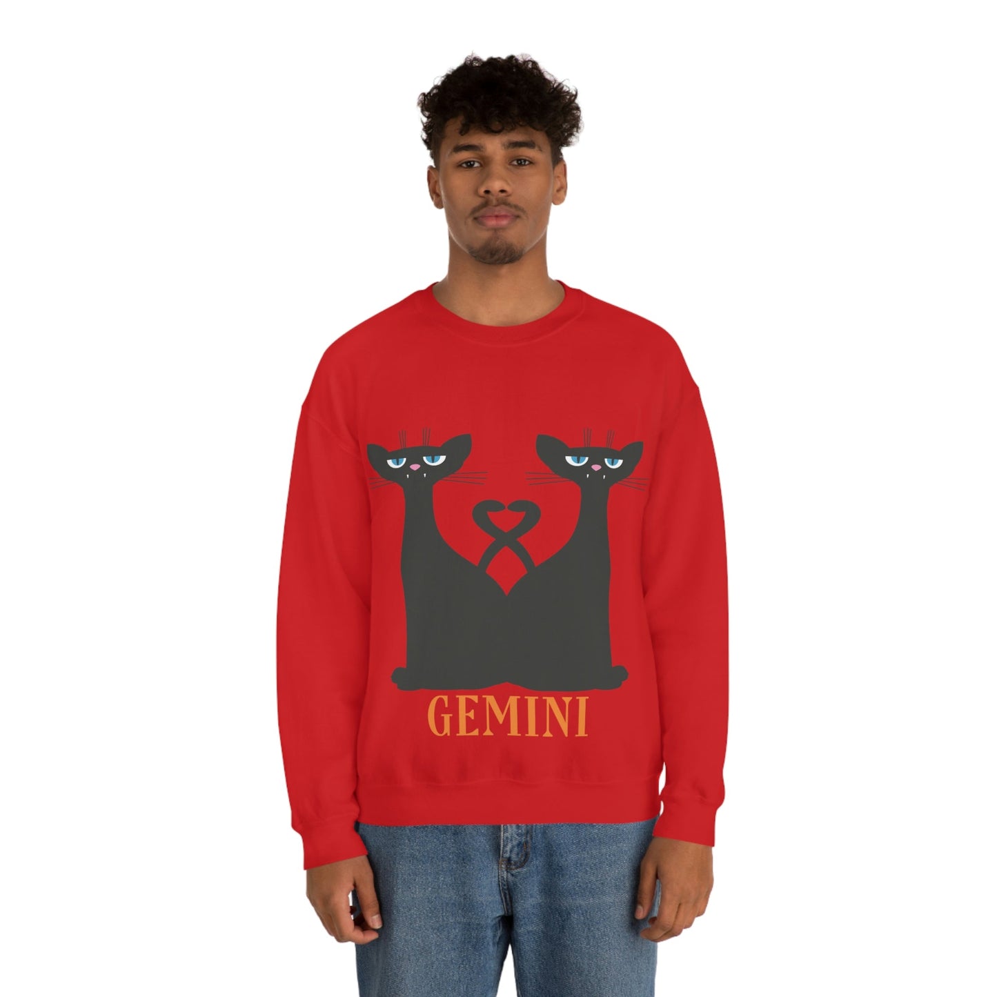 Gemini Cat Zodiac Sign Unisex Heavy Blend™ Crewneck Sweatshirt Ichaku [Perfect Gifts Selection]