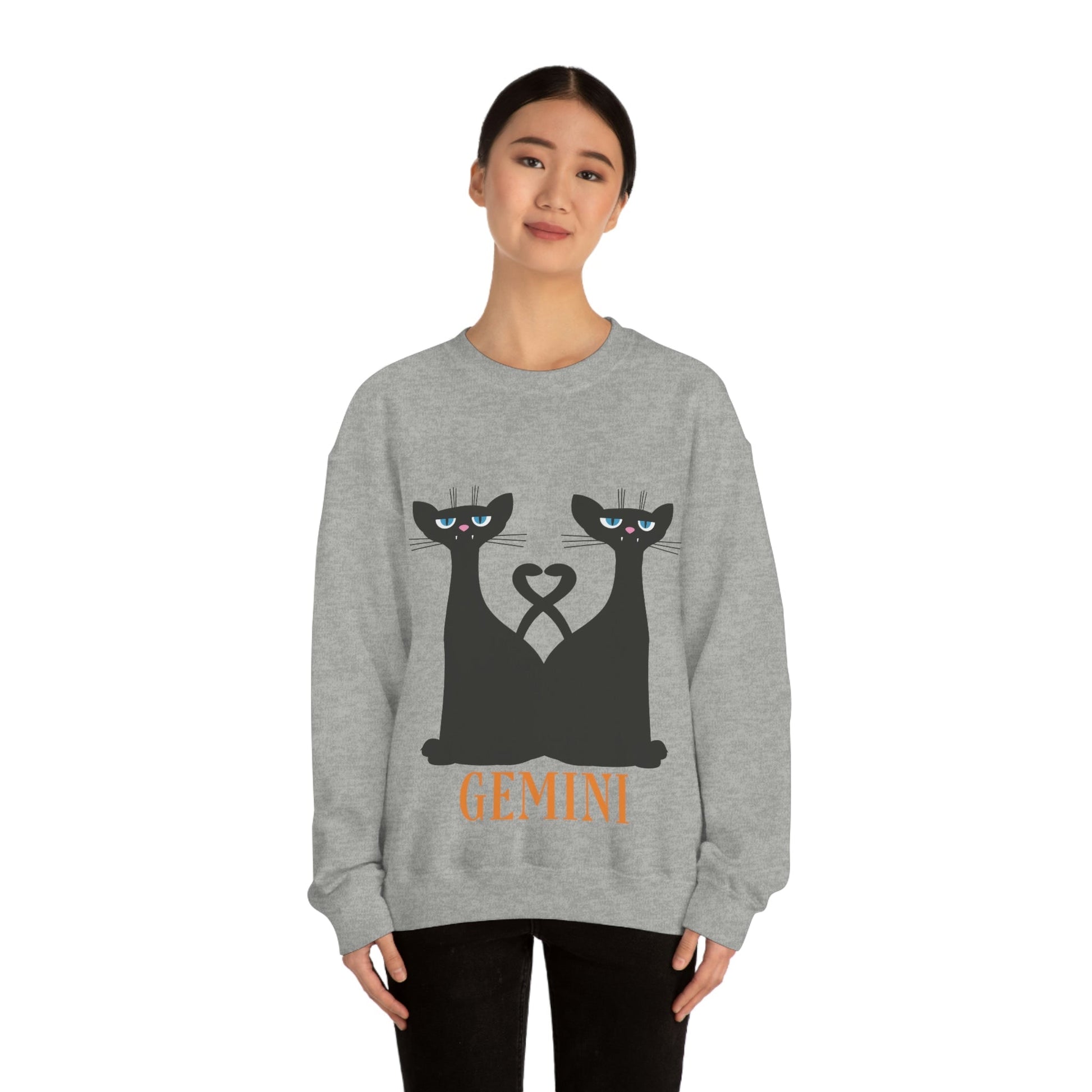 Gemini Cat Zodiac Sign Unisex Heavy Blend™ Crewneck Sweatshirt Ichaku [Perfect Gifts Selection]