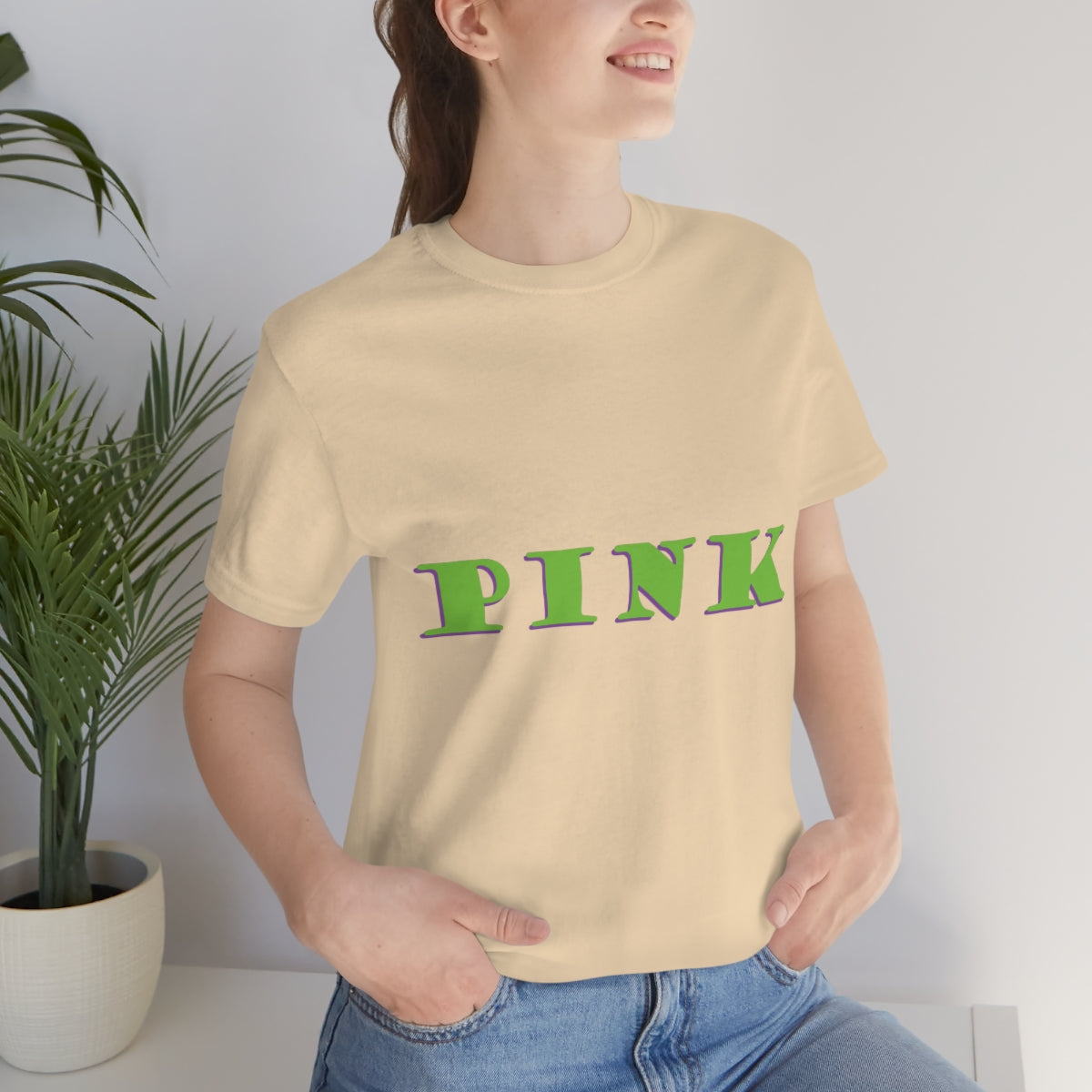 Green Pink Original Text Unisex Jersey Short Sleeve T-Shirt Ichaku [Perfect Gifts Selection]