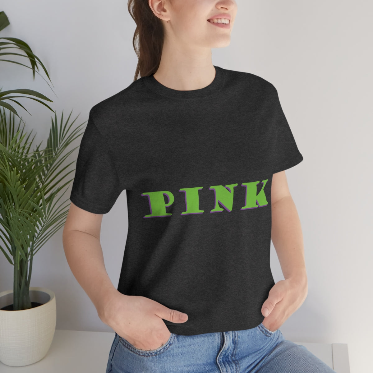 Green Pink Original Text Unisex Jersey Short Sleeve T-Shirt Ichaku [Perfect Gifts Selection]