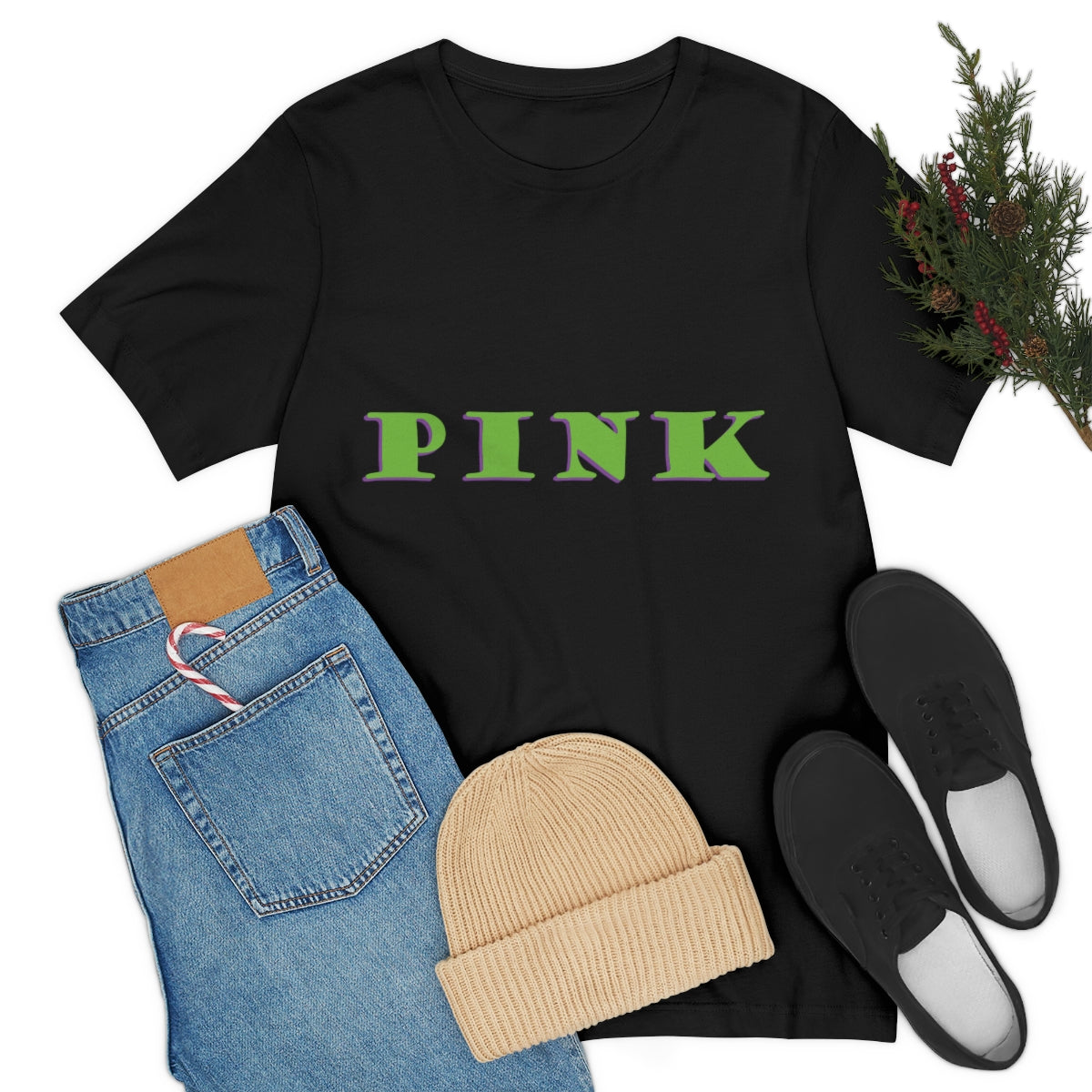 Green Pink Original Text Unisex Jersey Short Sleeve T-Shirt Ichaku [Perfect Gifts Selection]