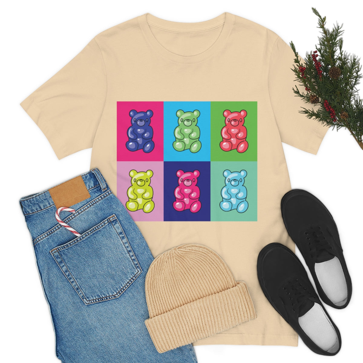 Gummy Cartoon Bear Pop Art Unisex Jersey Short Sleeve T-Shirt Ichaku [Perfect Gifts Selection]