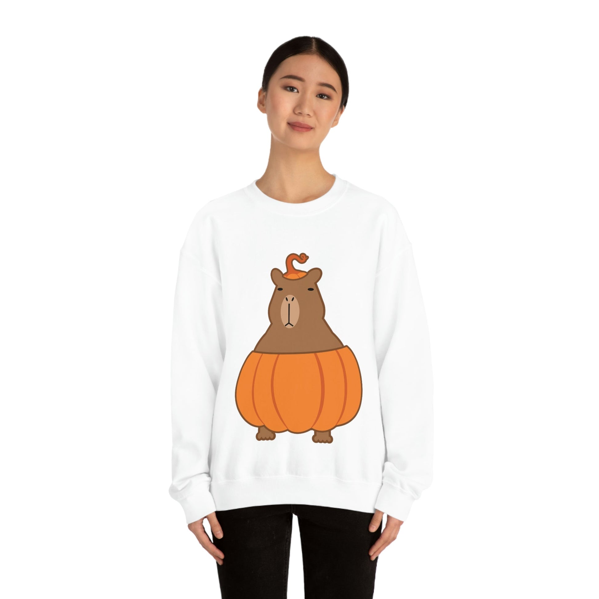 Halloween Capybara Cute October Pumpkin Art Unisex Heavy Blend™ Crewneck Sweatshirt Ichaku [Perfect Gifts Selection]