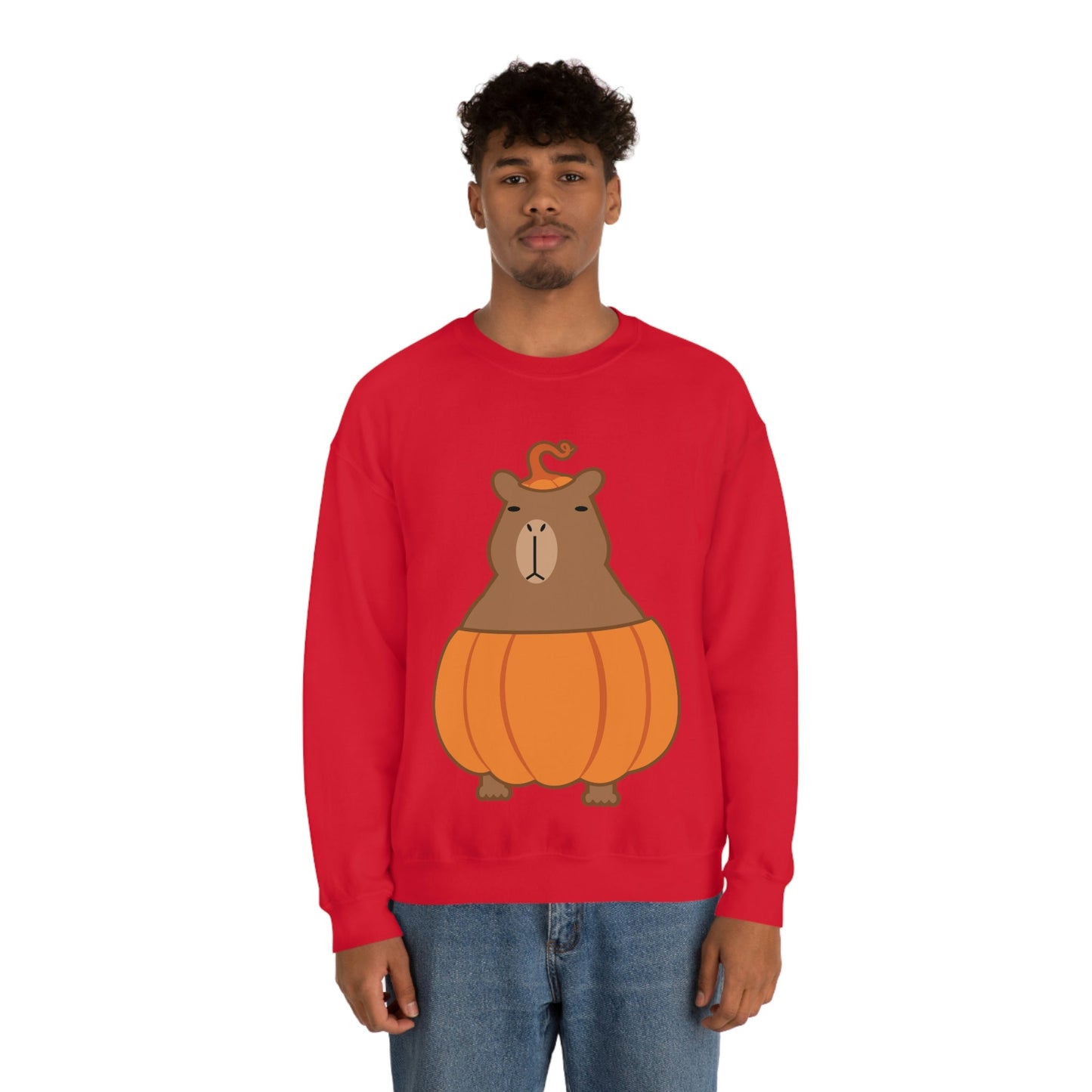 Halloween Capybara Cute October Pumpkin Art Unisex Heavy Blend™ Crewneck Sweatshirt Ichaku [Perfect Gifts Selection]