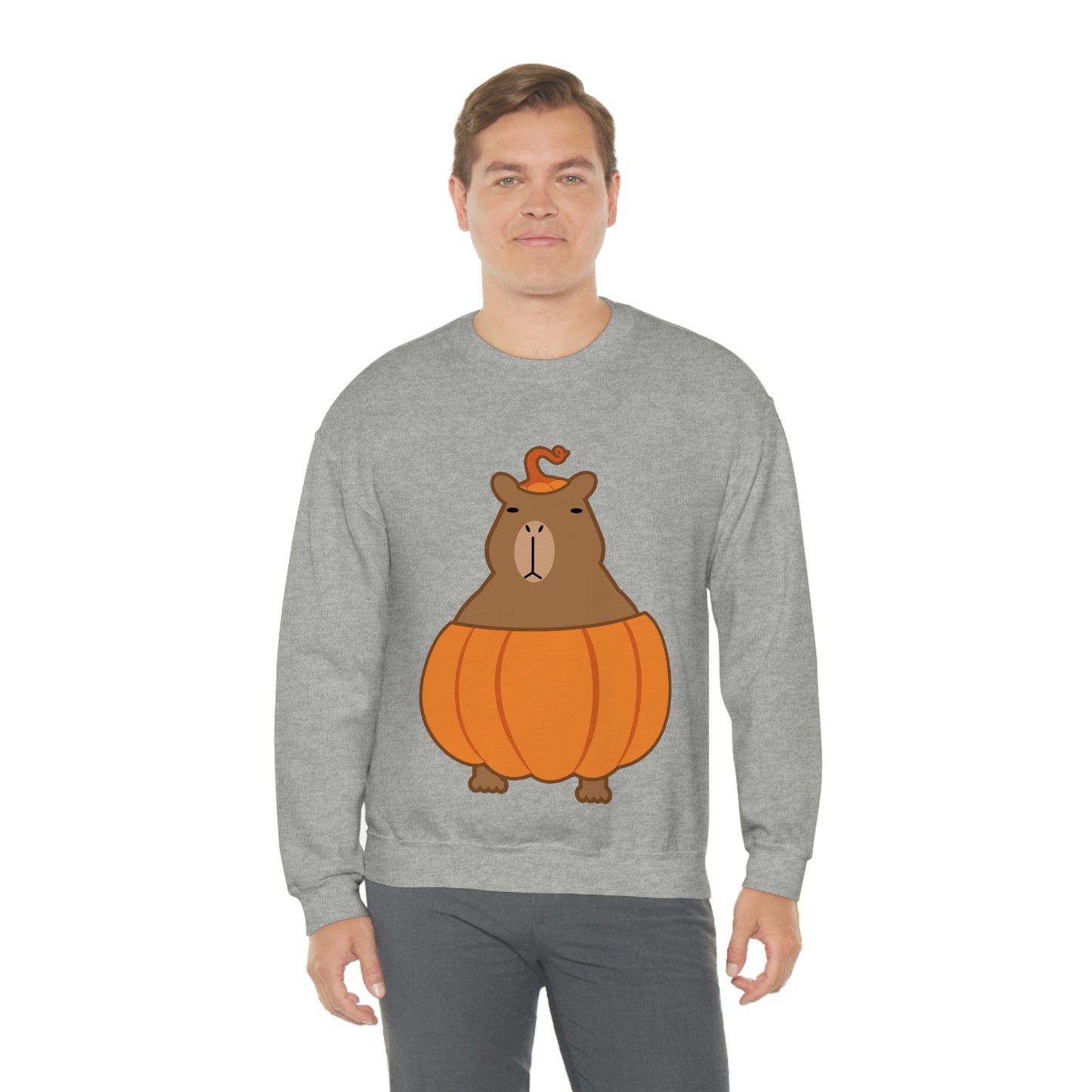 Halloween Capybara Cute October Pumpkin Art Unisex Heavy Blend™ Crewneck Sweatshirt Ichaku [Perfect Gifts Selection]