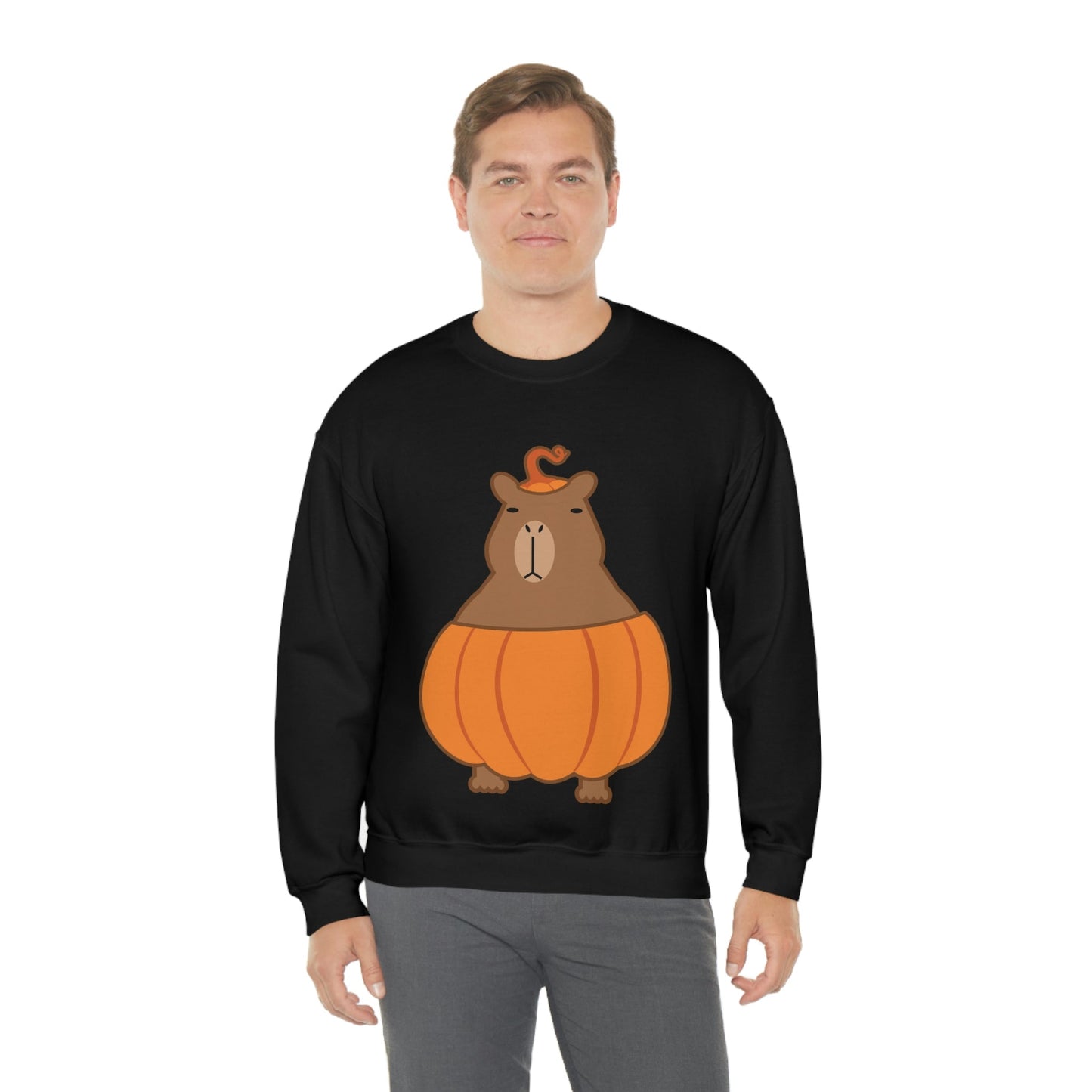 Halloween Capybara Cute October Pumpkin Art Unisex Heavy Blend™ Crewneck Sweatshirt Ichaku [Perfect Gifts Selection]