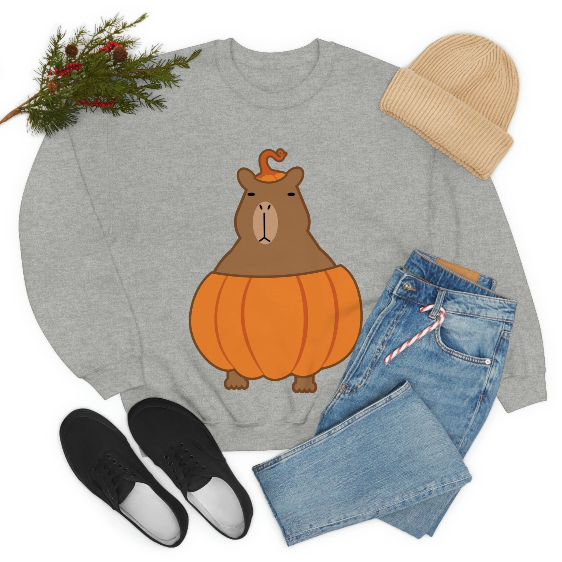 Halloween Capybara Cute October Pumpkin Art Unisex Heavy Blend™ Crewneck Sweatshirt Ichaku [Perfect Gifts Selection]