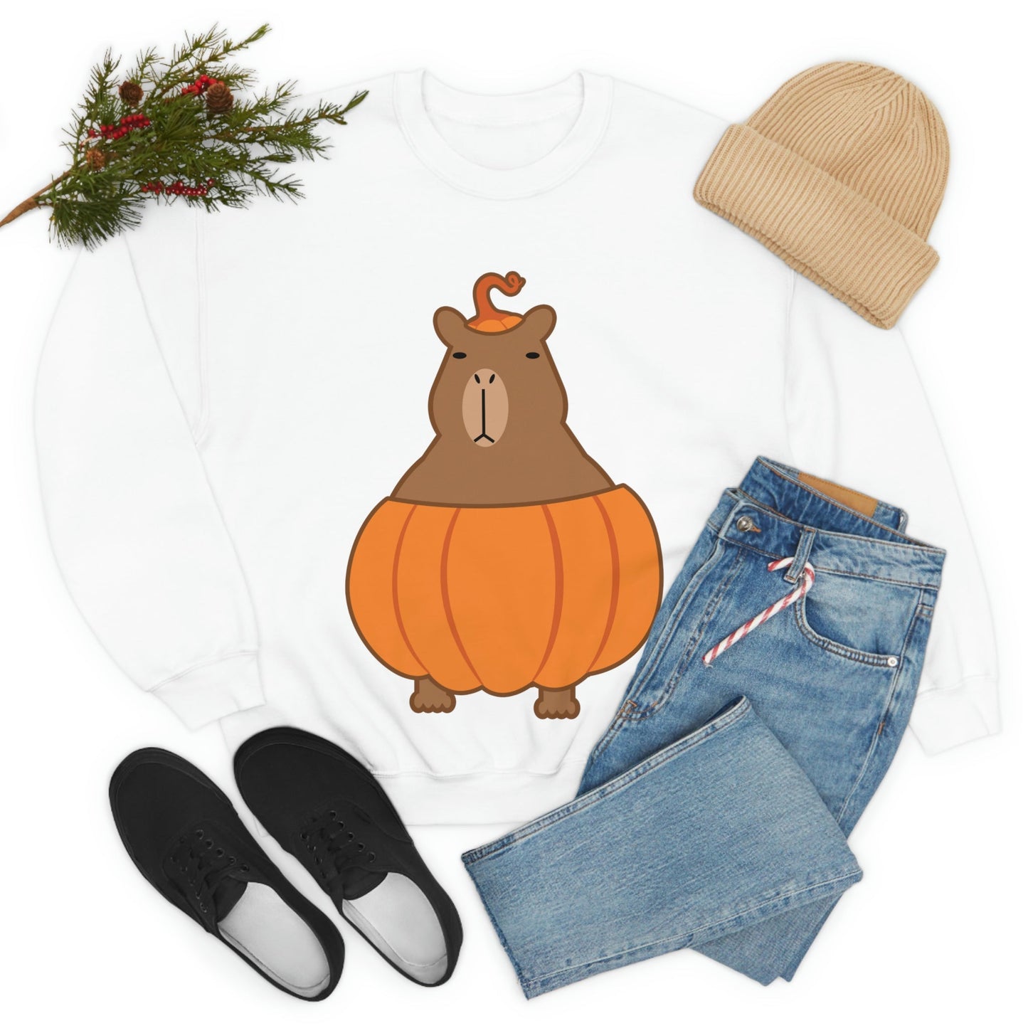 Halloween Capybara Cute October Pumpkin Art Unisex Heavy Blend™ Crewneck Sweatshirt Ichaku [Perfect Gifts Selection]