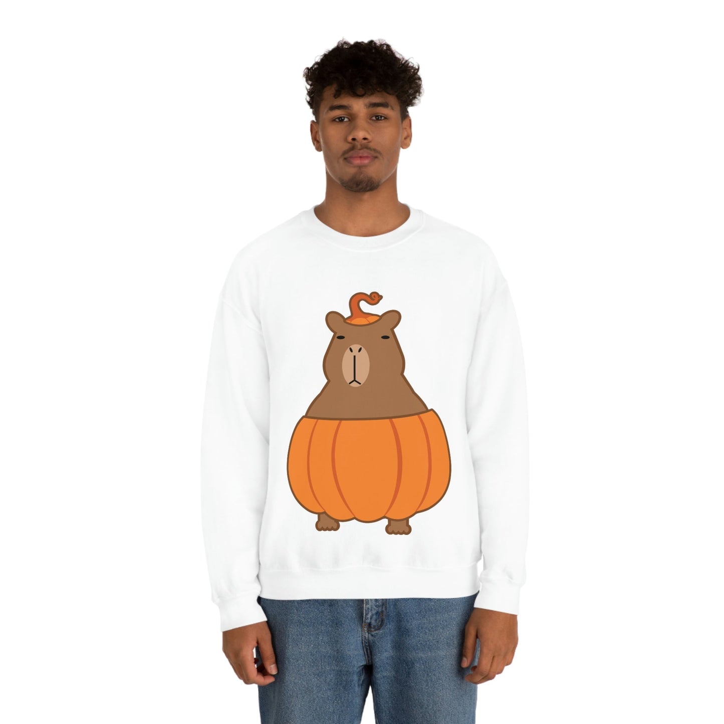 Halloween Capybara Cute October Pumpkin Art Unisex Heavy Blend™ Crewneck Sweatshirt Ichaku [Perfect Gifts Selection]