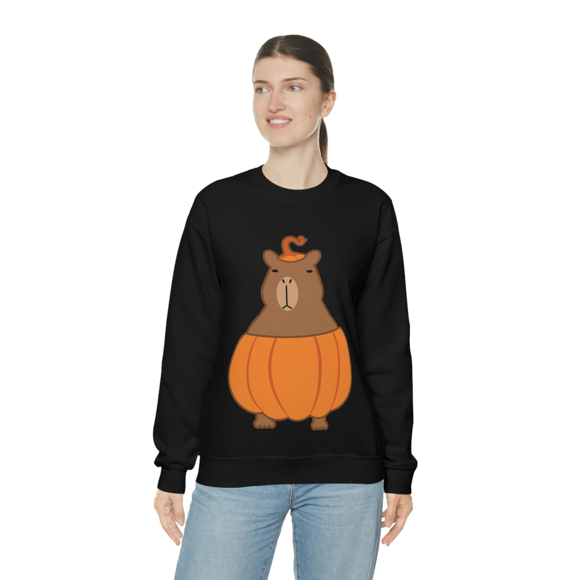 Halloween Capybara Cute October Pumpkin Art Unisex Heavy Blend™ Crewneck Sweatshirt Ichaku [Perfect Gifts Selection]