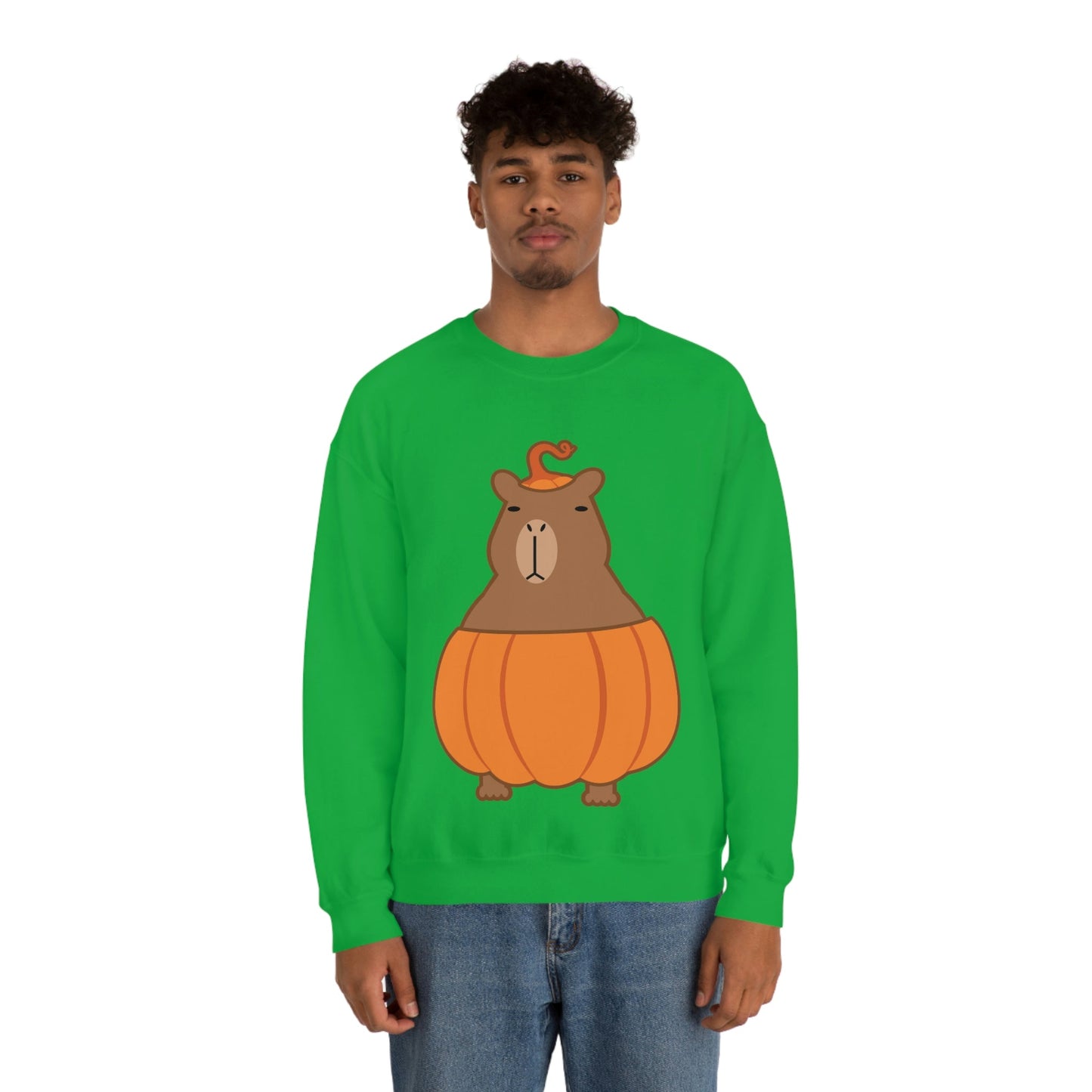 Halloween Capybara Cute October Pumpkin Art Unisex Heavy Blend™ Crewneck Sweatshirt Ichaku [Perfect Gifts Selection]