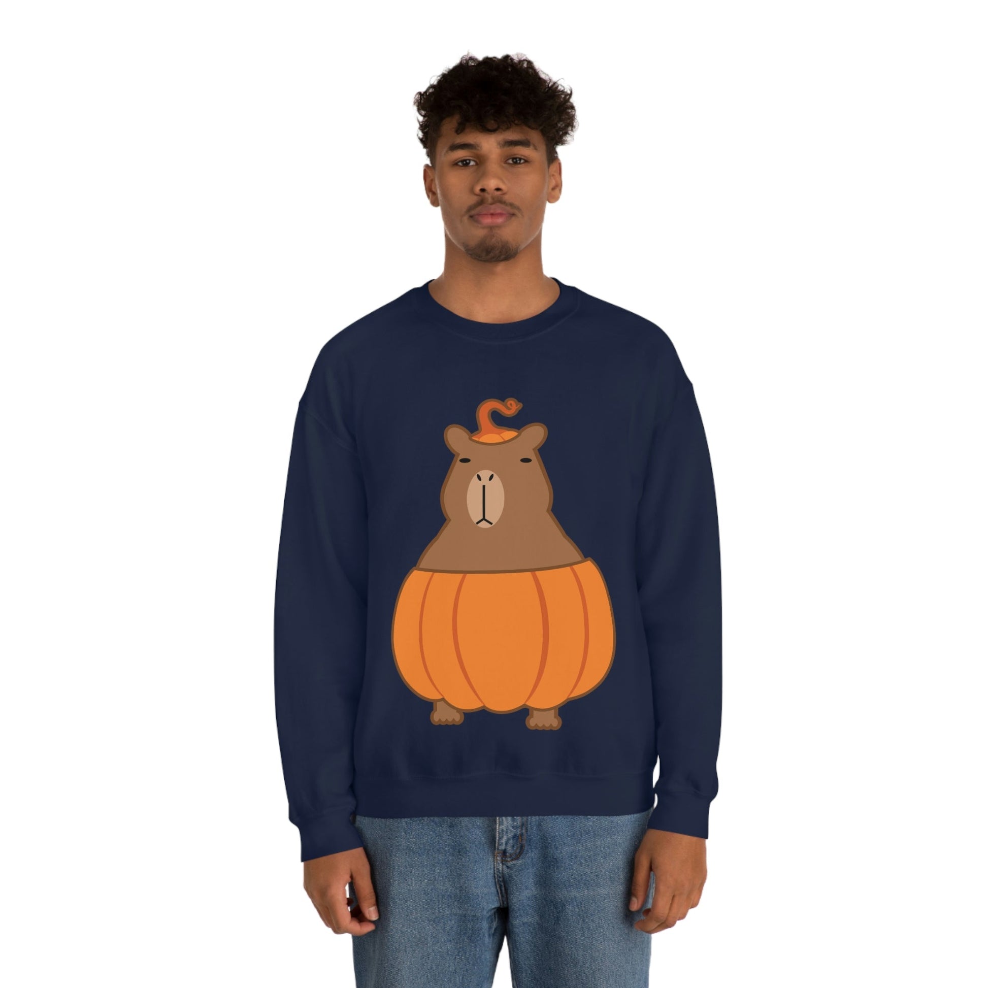 Halloween Capybara Cute October Pumpkin Art Unisex Heavy Blend™ Crewneck Sweatshirt Ichaku [Perfect Gifts Selection]