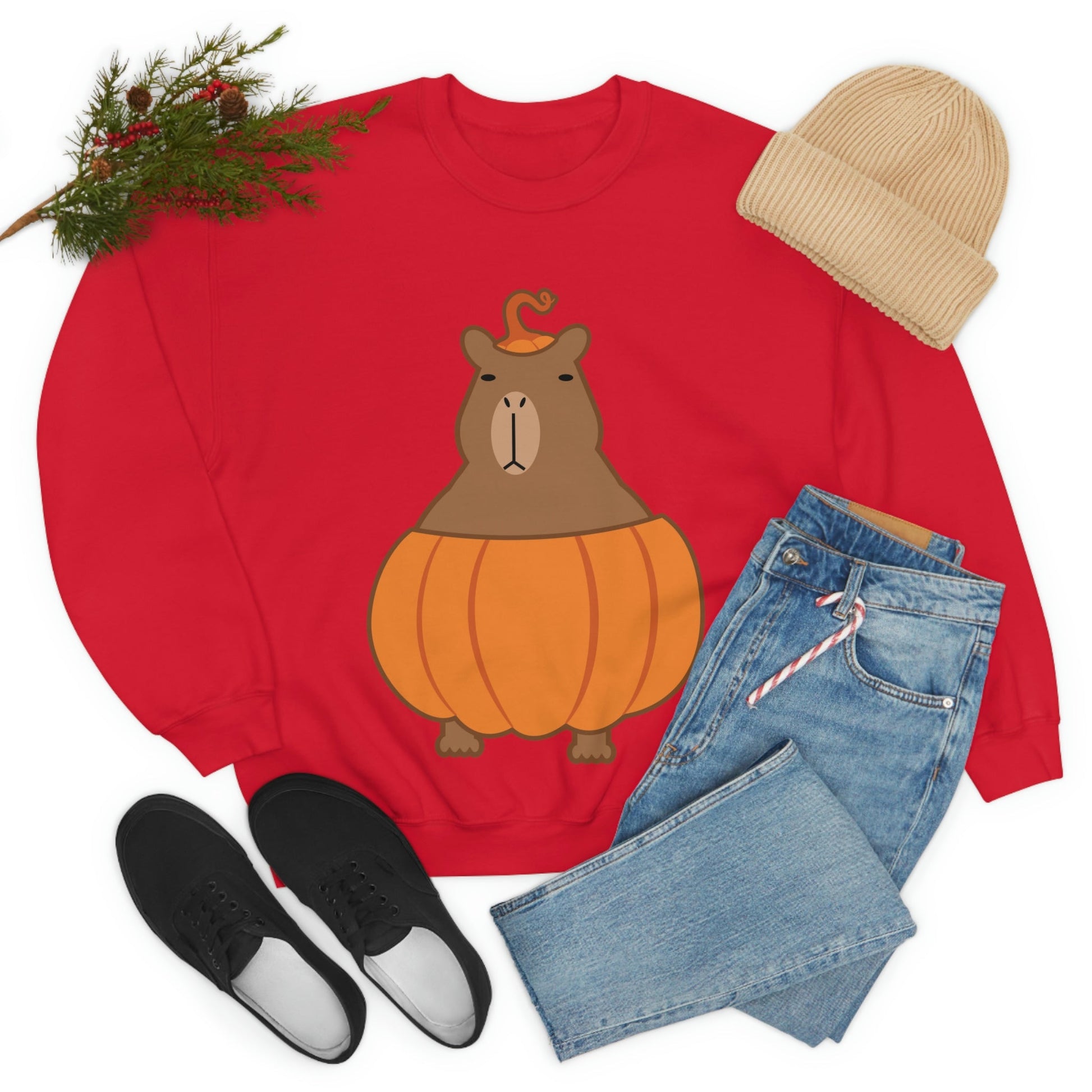 Halloween Capybara Cute October Pumpkin Art Unisex Heavy Blend™ Crewneck Sweatshirt Ichaku [Perfect Gifts Selection]