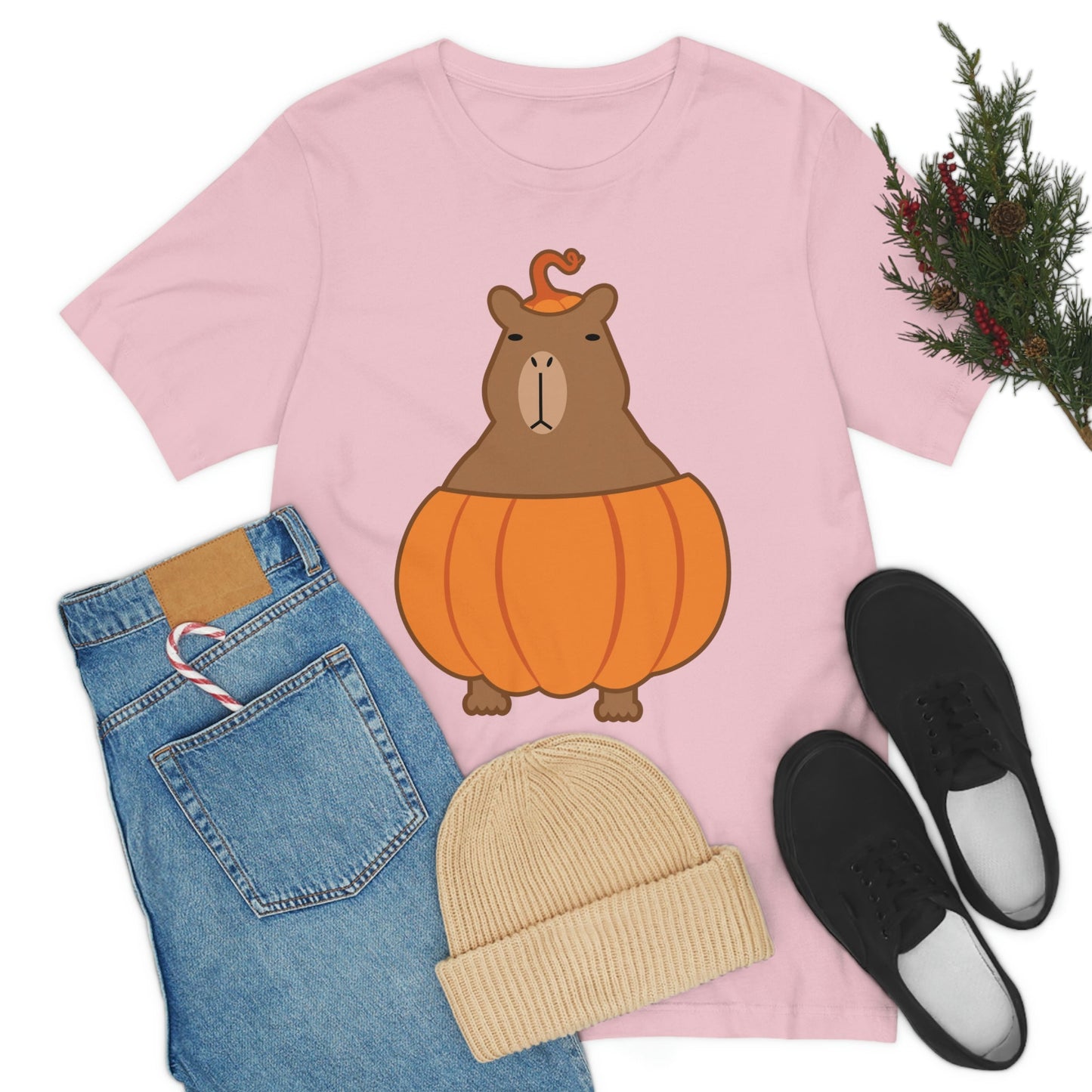 Halloween Capybara Cute October Pumpkin Art Unisex Jersey Short Sleeve T-Shirt Ichaku [Perfect Gifts Selection]