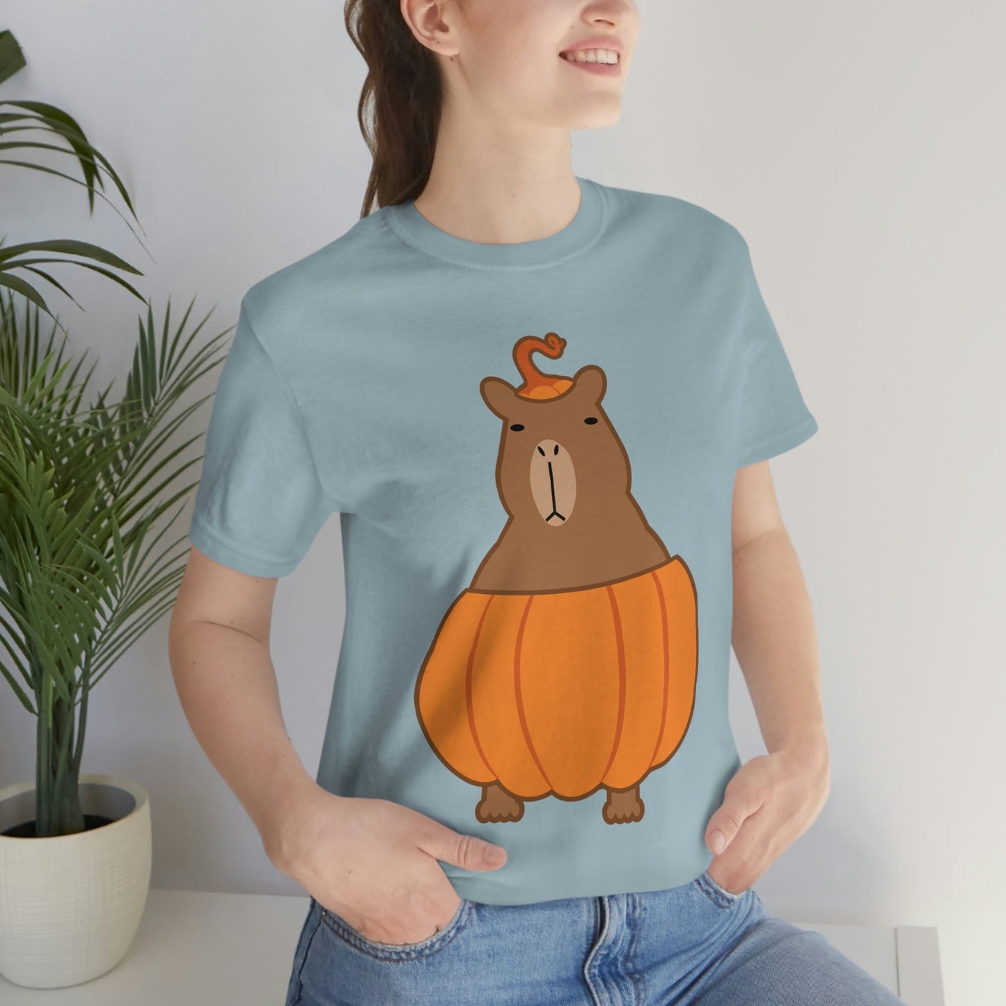 Halloween Capybara Cute October Pumpkin Art Unisex Jersey Short Sleeve T-Shirt Ichaku [Perfect Gifts Selection]