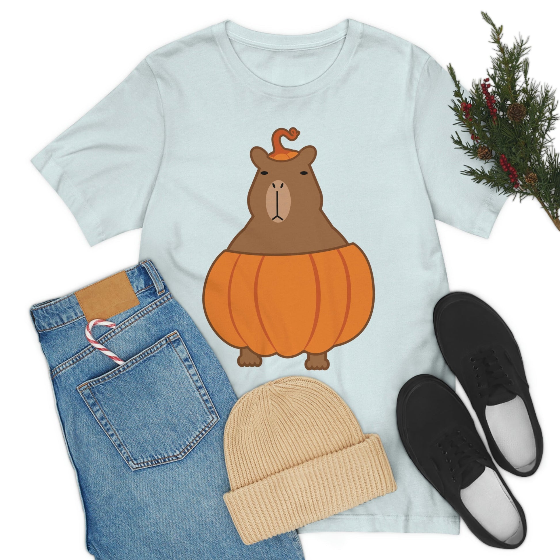 Halloween Capybara Cute October Pumpkin Art Unisex Jersey Short Sleeve T-Shirt Ichaku [Perfect Gifts Selection]