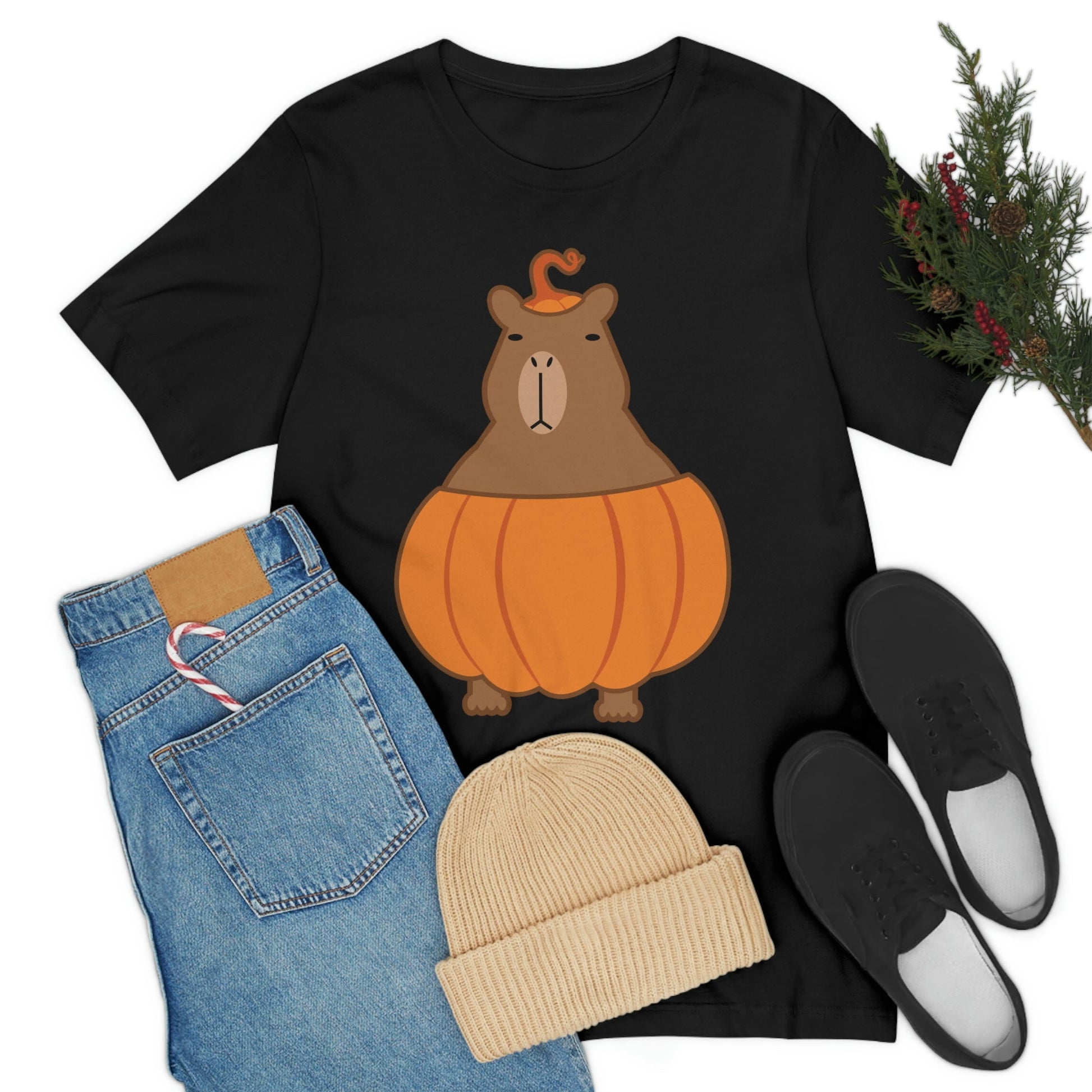 Halloween Capybara Cute October Pumpkin Art Unisex Jersey Short Sleeve T-Shirt Ichaku [Perfect Gifts Selection]