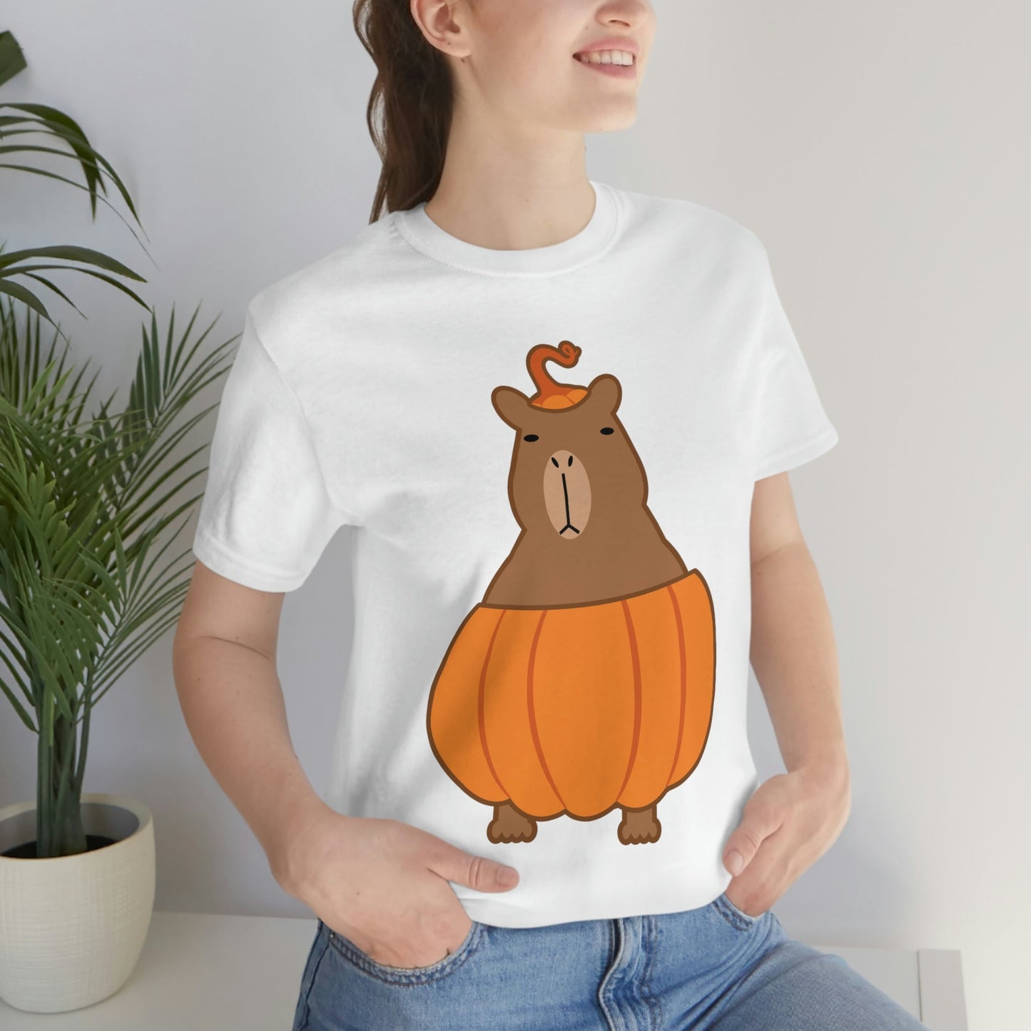 Halloween Capybara Cute October Pumpkin Art Unisex Jersey Short Sleeve T-Shirt Ichaku [Perfect Gifts Selection]