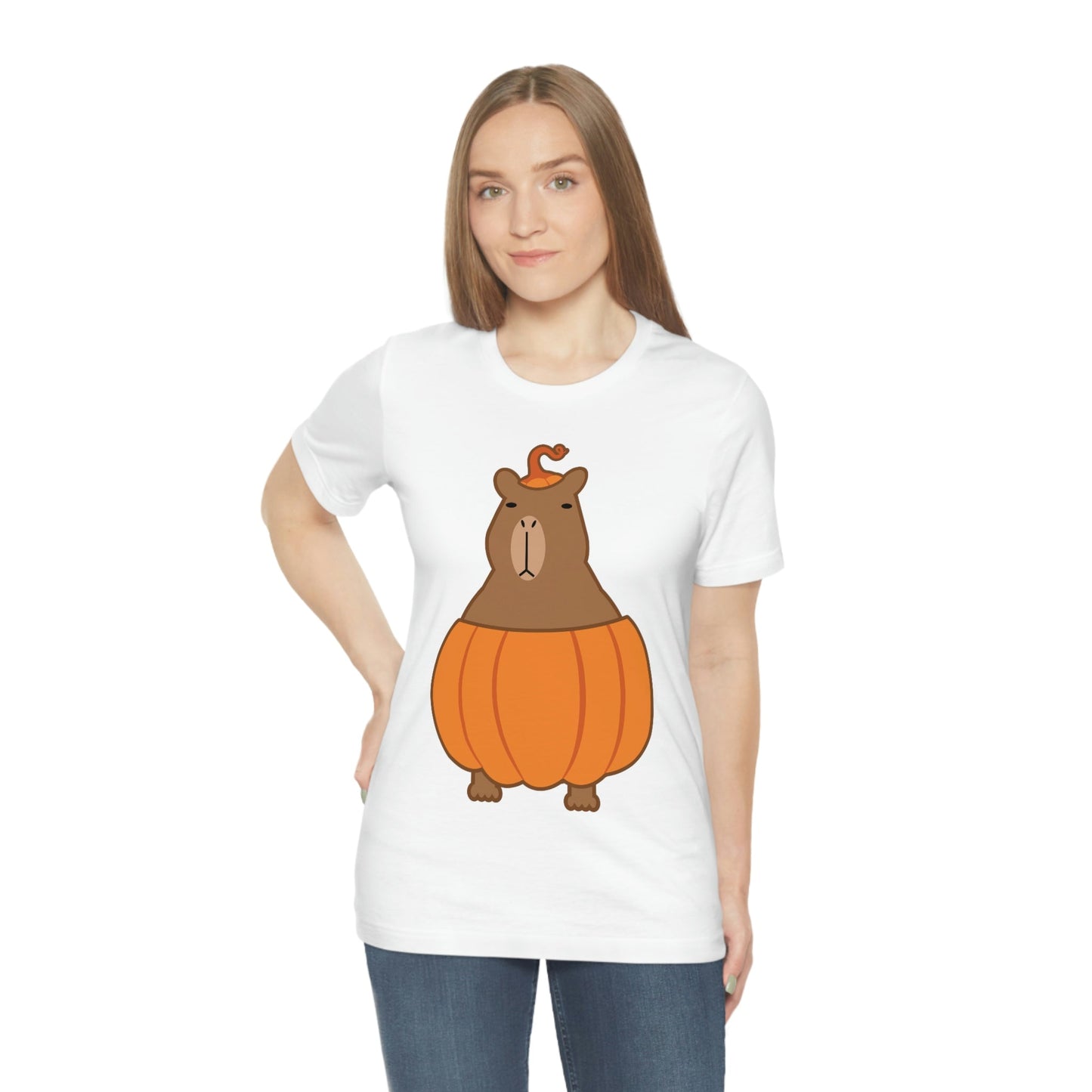 Halloween Capybara Cute October Pumpkin Art Unisex Jersey Short Sleeve T-Shirt Ichaku [Perfect Gifts Selection]