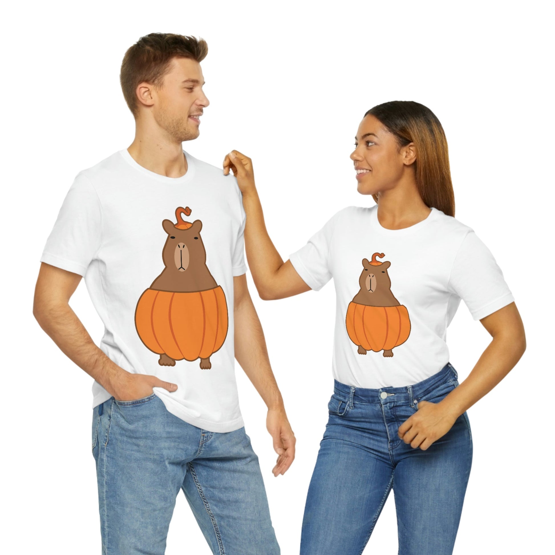 Halloween Capybara Cute October Pumpkin Art Unisex Jersey Short Sleeve T-Shirt Ichaku [Perfect Gifts Selection]