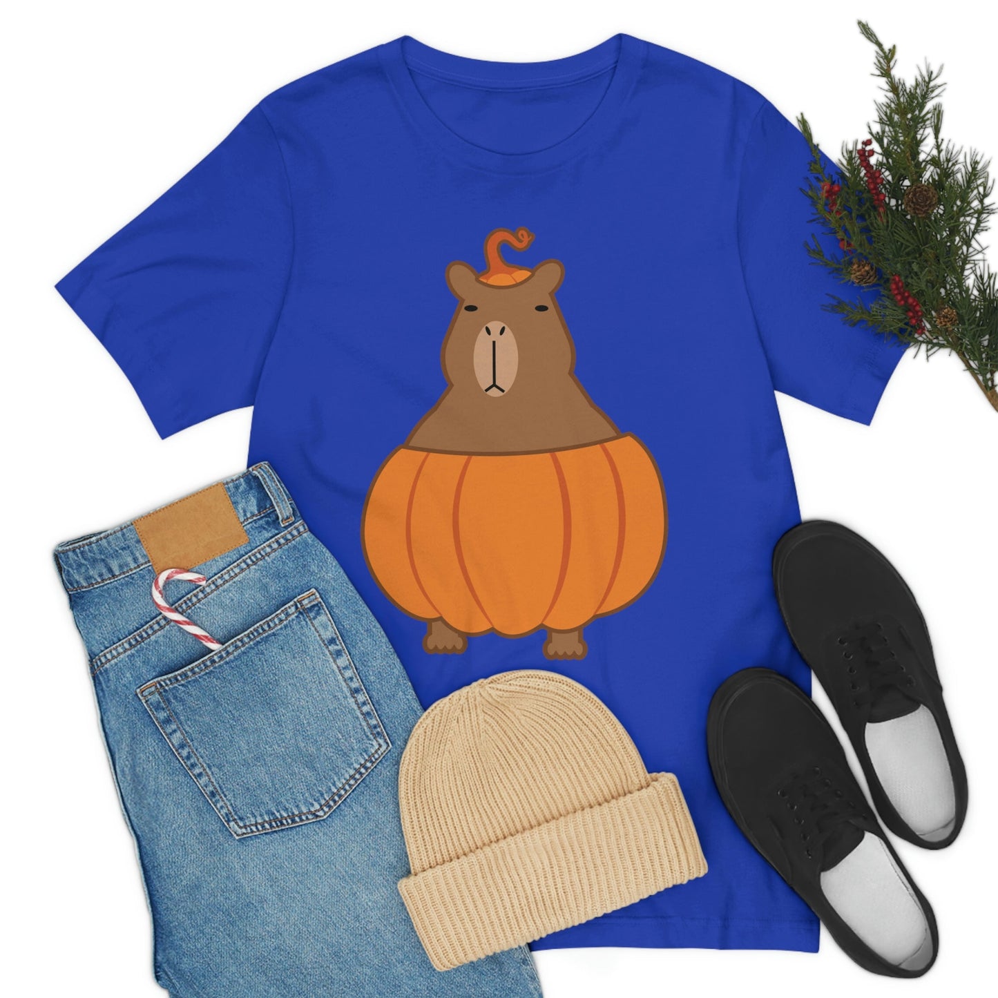 Halloween Capybara Cute October Pumpkin Art Unisex Jersey Short Sleeve T-Shirt Ichaku [Perfect Gifts Selection]