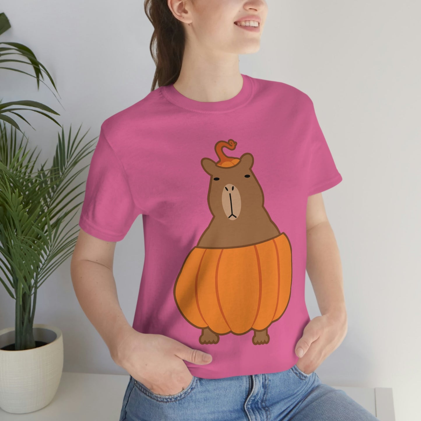 Halloween Capybara Cute October Pumpkin Art Unisex Jersey Short Sleeve T-Shirt Ichaku [Perfect Gifts Selection]