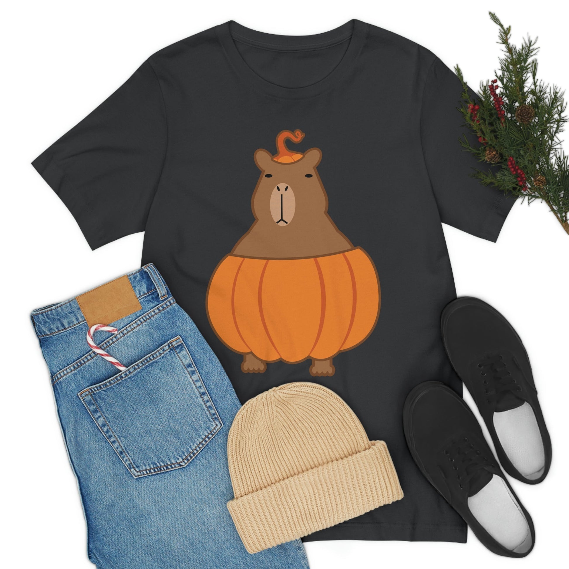 Halloween Capybara Cute October Pumpkin Art Unisex Jersey Short Sleeve T-Shirt Ichaku [Perfect Gifts Selection]