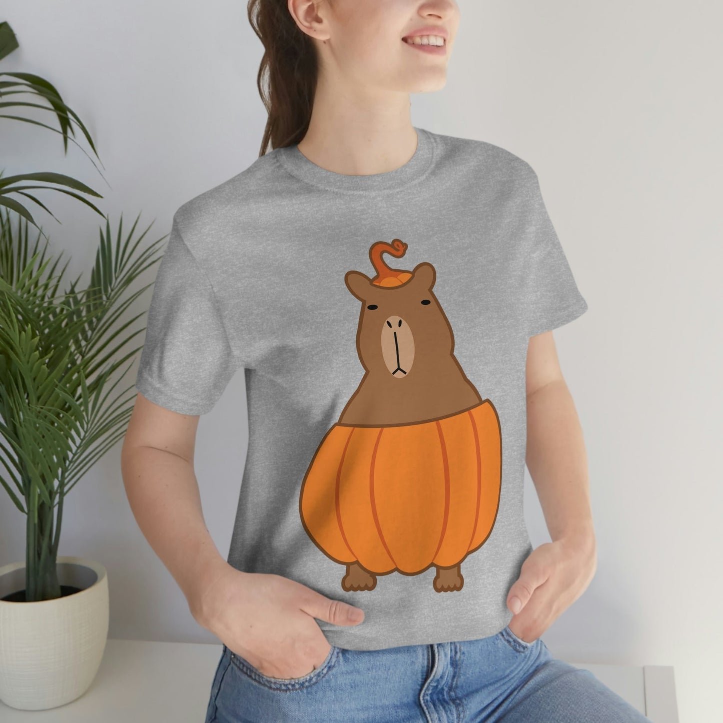 Halloween Capybara Cute October Pumpkin Art Unisex Jersey Short Sleeve T-Shirt Ichaku [Perfect Gifts Selection]