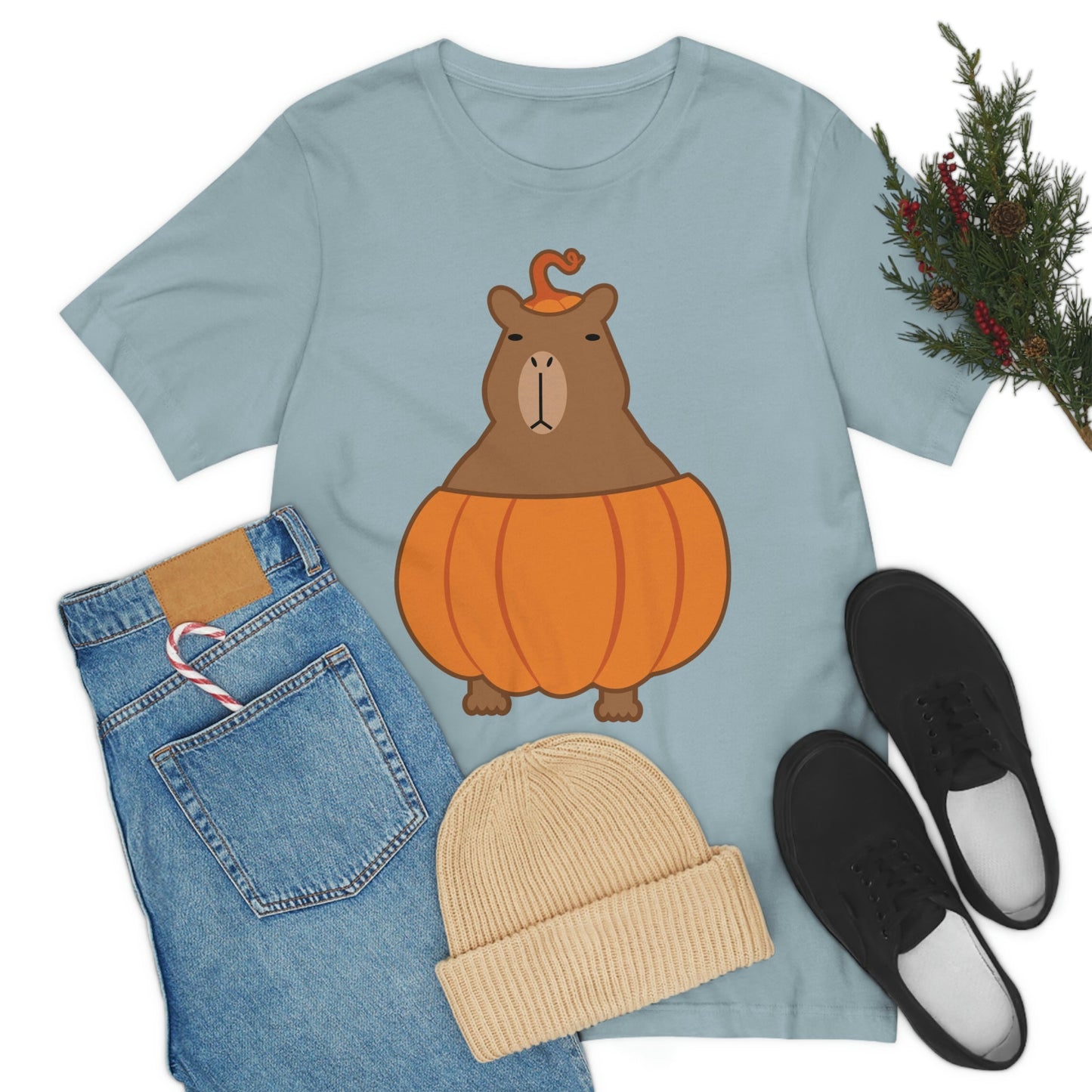 Halloween Capybara Cute October Pumpkin Art Unisex Jersey Short Sleeve T-Shirt Ichaku [Perfect Gifts Selection]