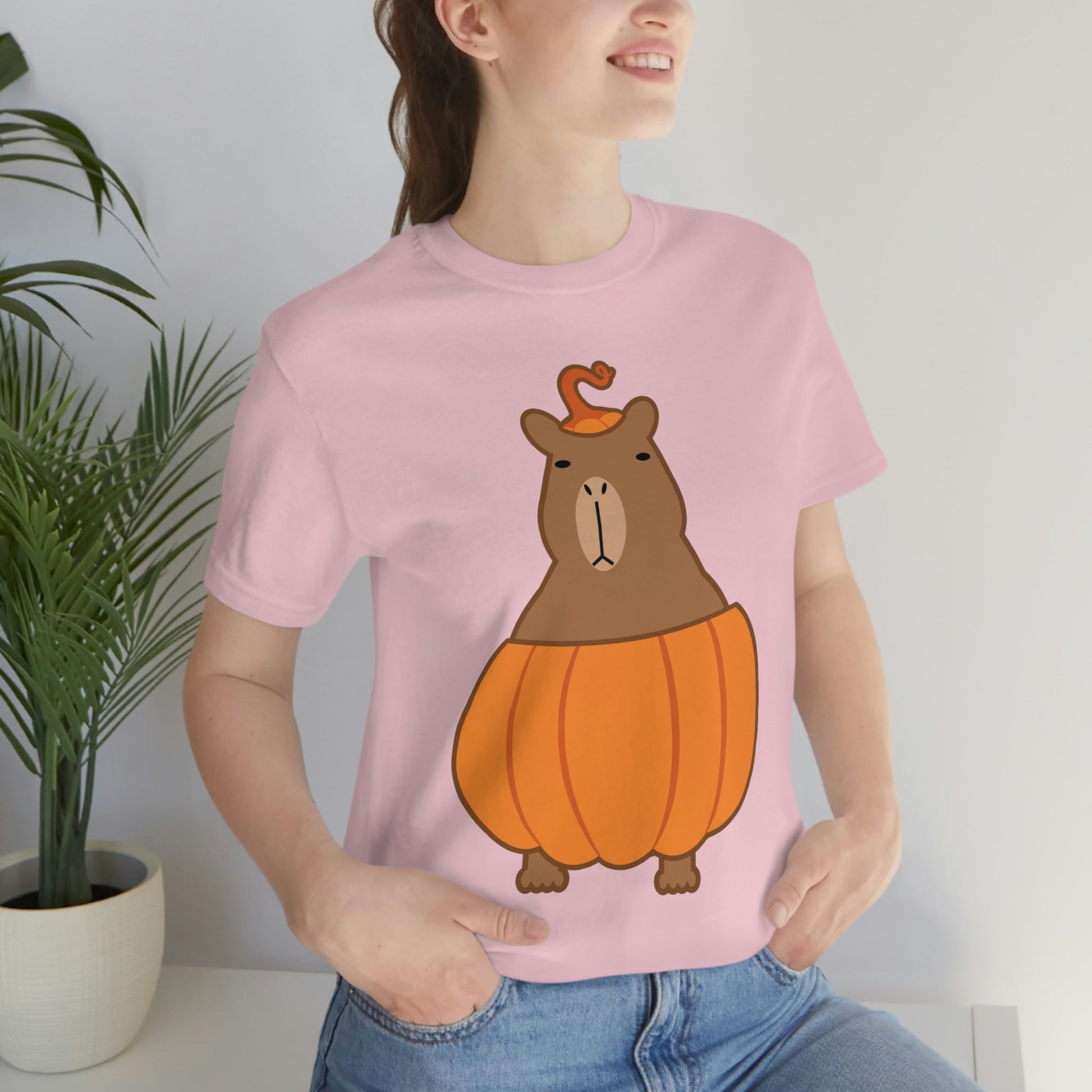 Halloween Capybara Cute October Pumpkin Art Unisex Jersey Short Sleeve T-Shirt Ichaku [Perfect Gifts Selection]