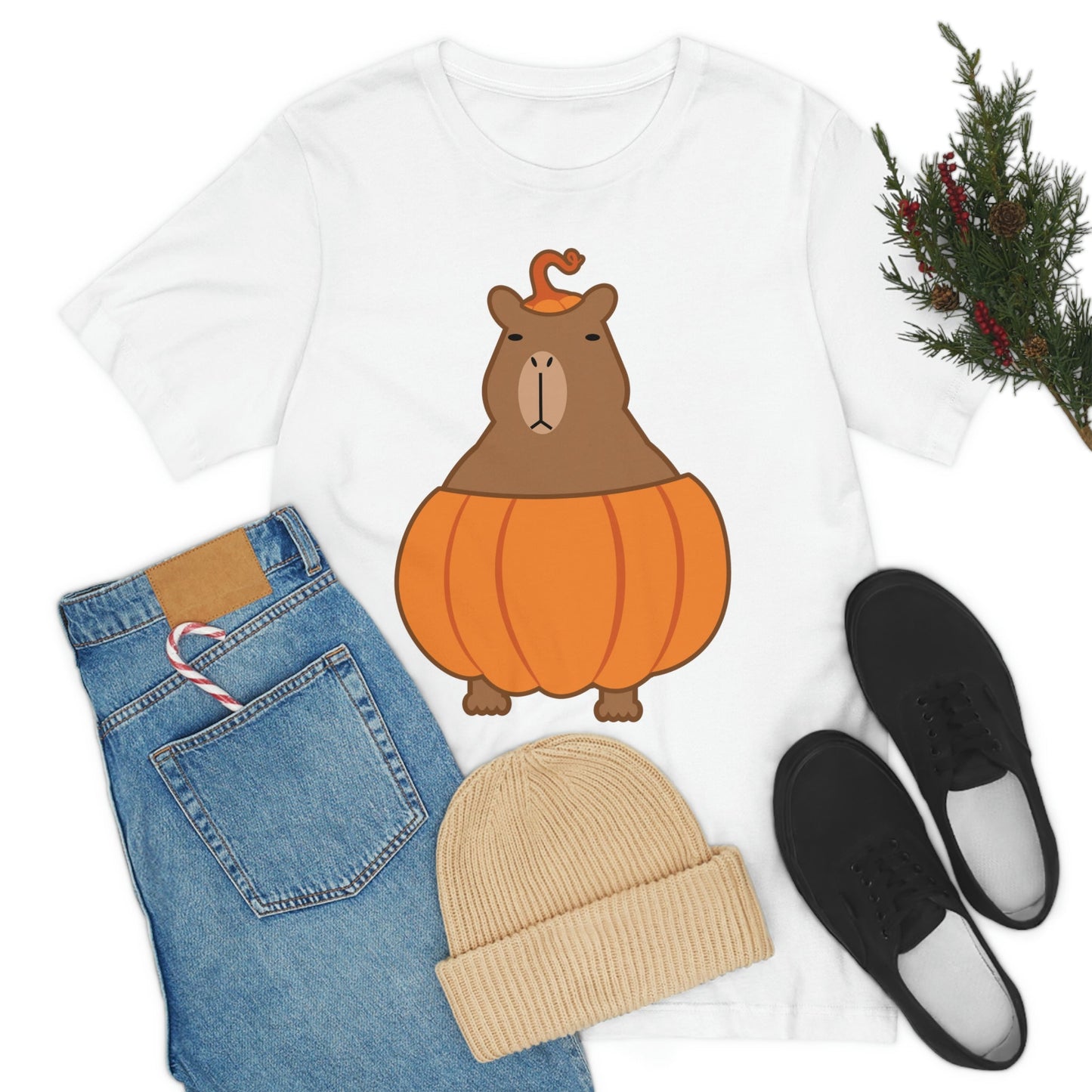 Halloween Capybara Cute October Pumpkin Art Unisex Jersey Short Sleeve T-Shirt Ichaku [Perfect Gifts Selection]