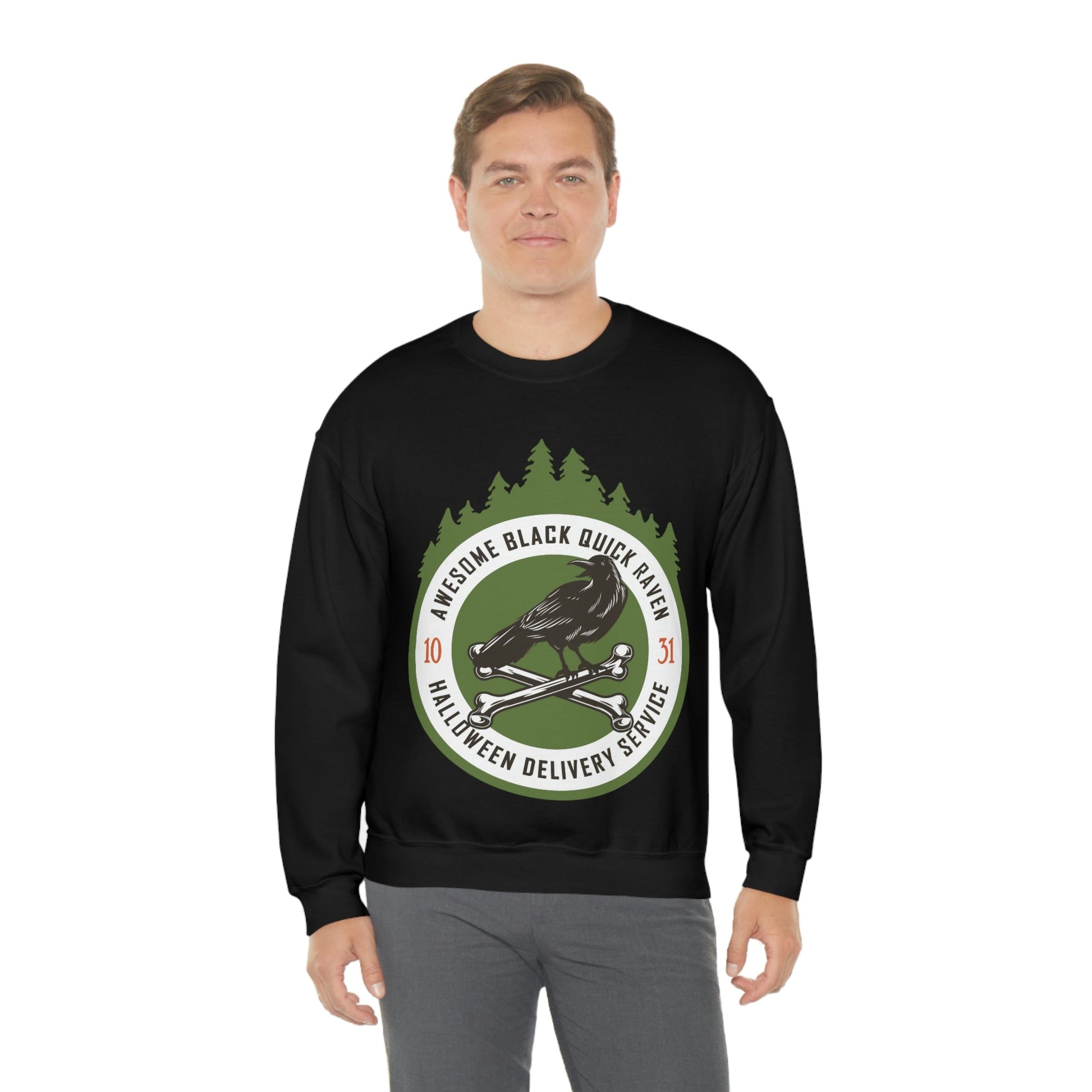 Halloween Delivery Service Black Raven Unisex Heavy Blend™ Crewneck Sweatshirt Ichaku [Perfect Gifts Selection]