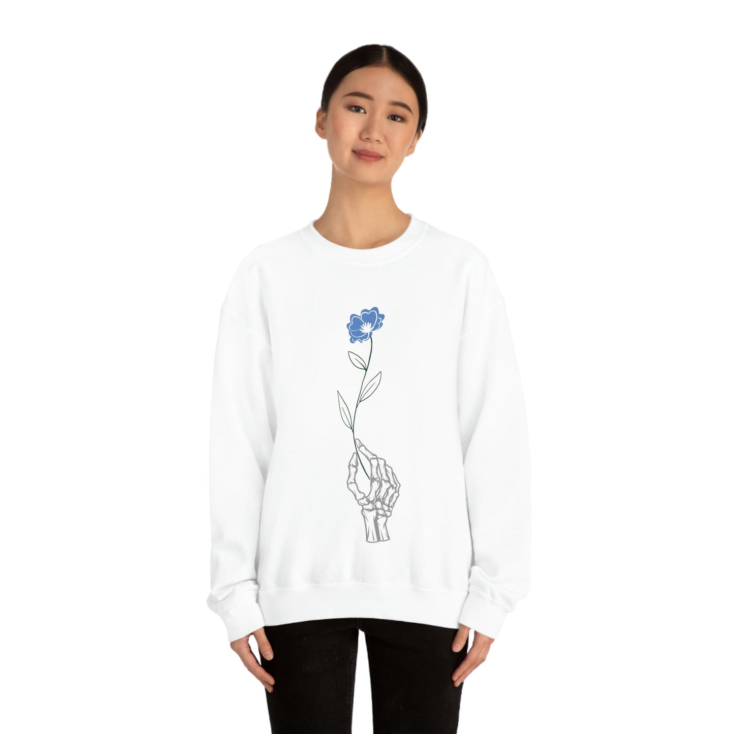 Halloween Romantic Flower Skeleton Unisex Heavy Blend™ Crewneck Sweatshirt Ichaku [Perfect Gifts Selection]