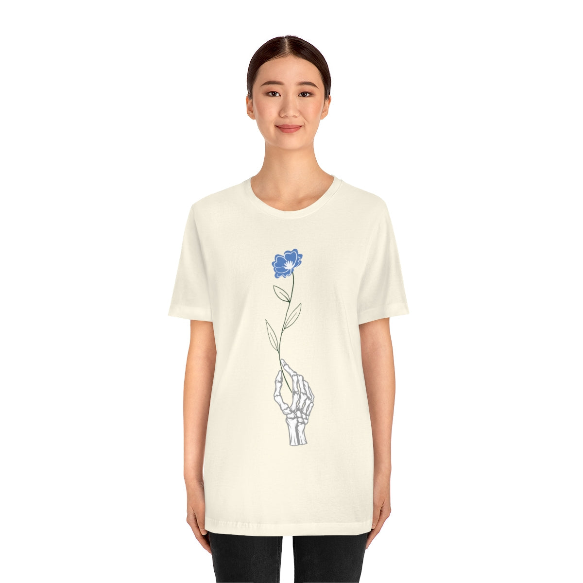 Halloween Romantic Flower Skeleton Unisex Jersey Short Sleeve T-Shirt Ichaku [Perfect Gifts Selection]