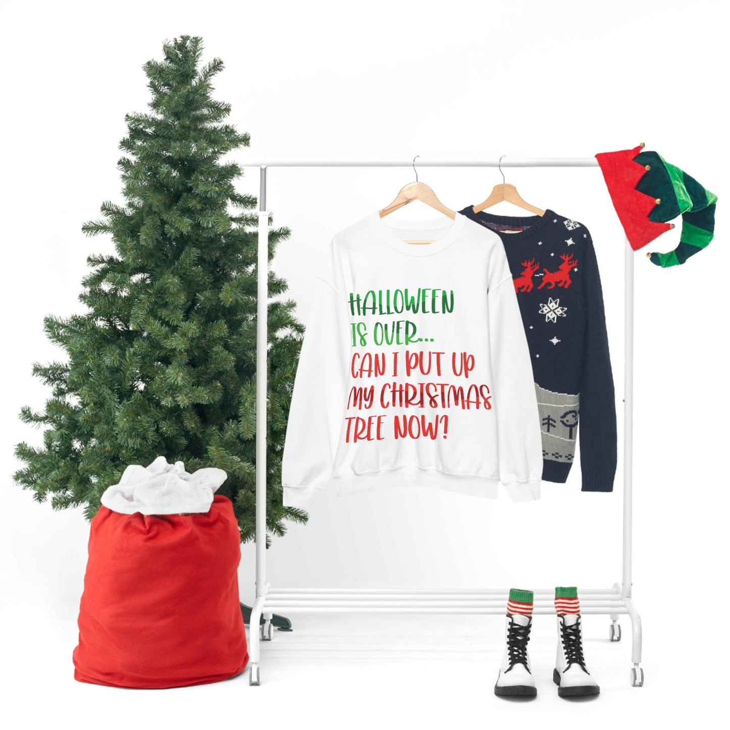 Halloween is over... Can i put up my christmas tree now ? Typography Funny Quotes Sarcasm Unisex Heavy Blend™ Crewneck Sweatshirt Ichaku [Perfect Gifts Selection]