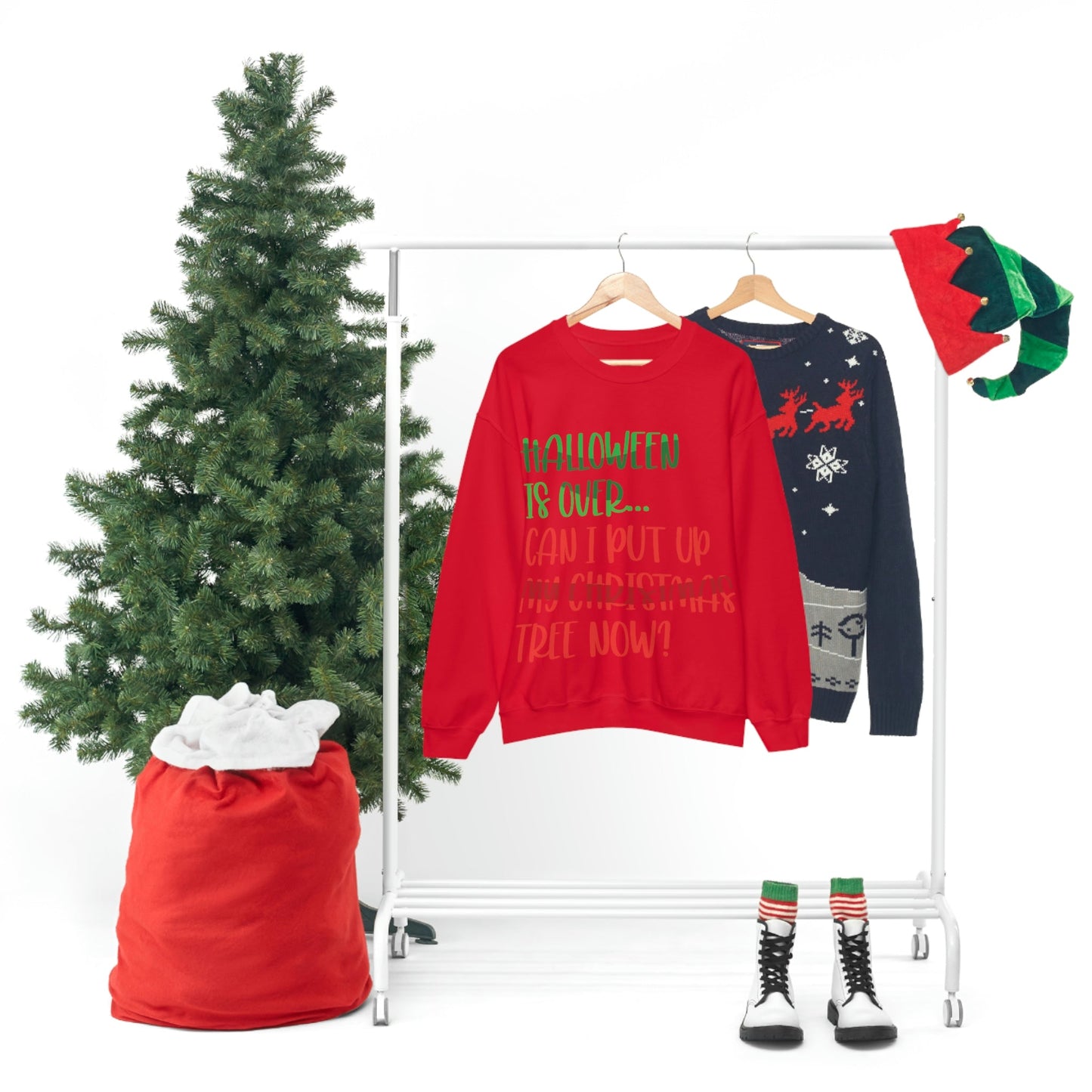 Halloween is over... Can i put up my christmas tree now ? Typography Funny Quotes Sarcasm Unisex Heavy Blend™ Crewneck Sweatshirt Ichaku [Perfect Gifts Selection]