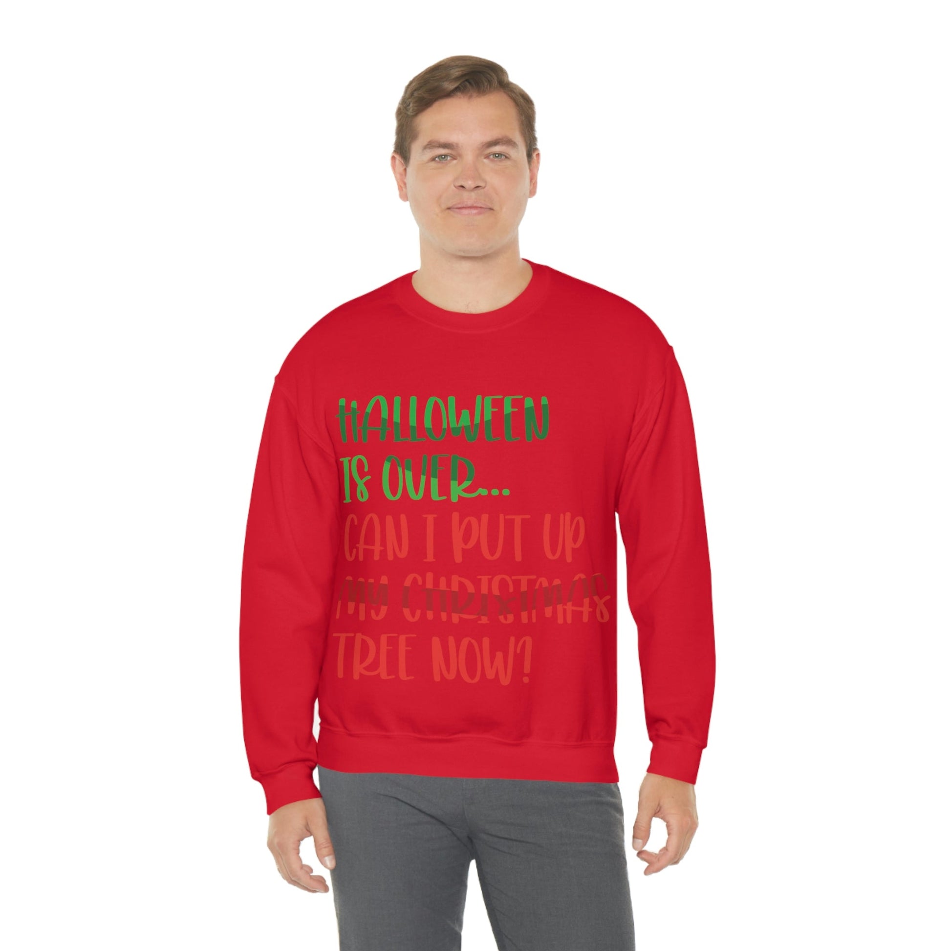 Halloween is over... Can i put up my christmas tree now ? Typography Funny Quotes Sarcasm Unisex Heavy Blend™ Crewneck Sweatshirt Ichaku [Perfect Gifts Selection]