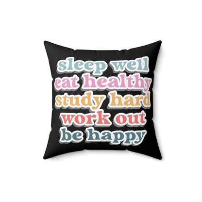 Happiness Work Life Balance Wellness Black Spun Polyester Square Pillow Ichaku [Perfect Gifts Selection]